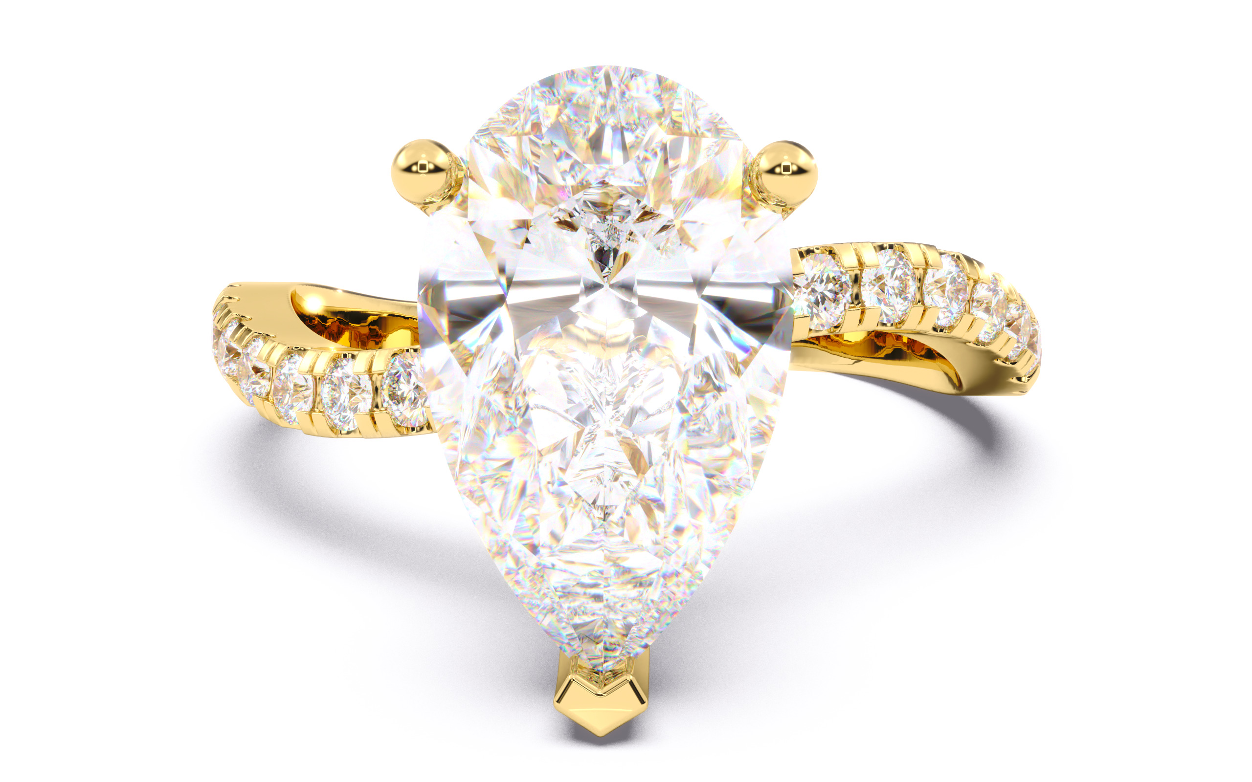 Pear Diamond Pave Setting Solitaire Ring 3D print model_16