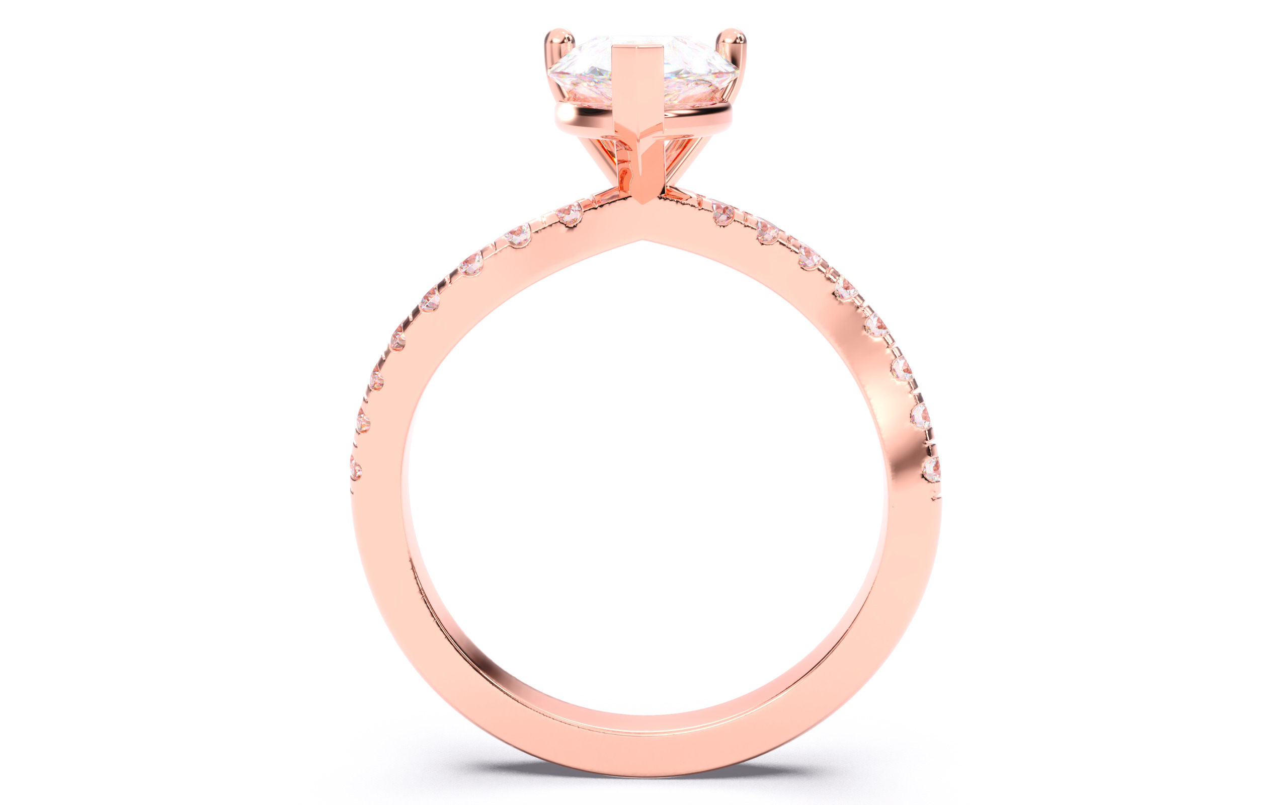 Pear Diamond Pave Setting Solitaire Ring 3D print model_10