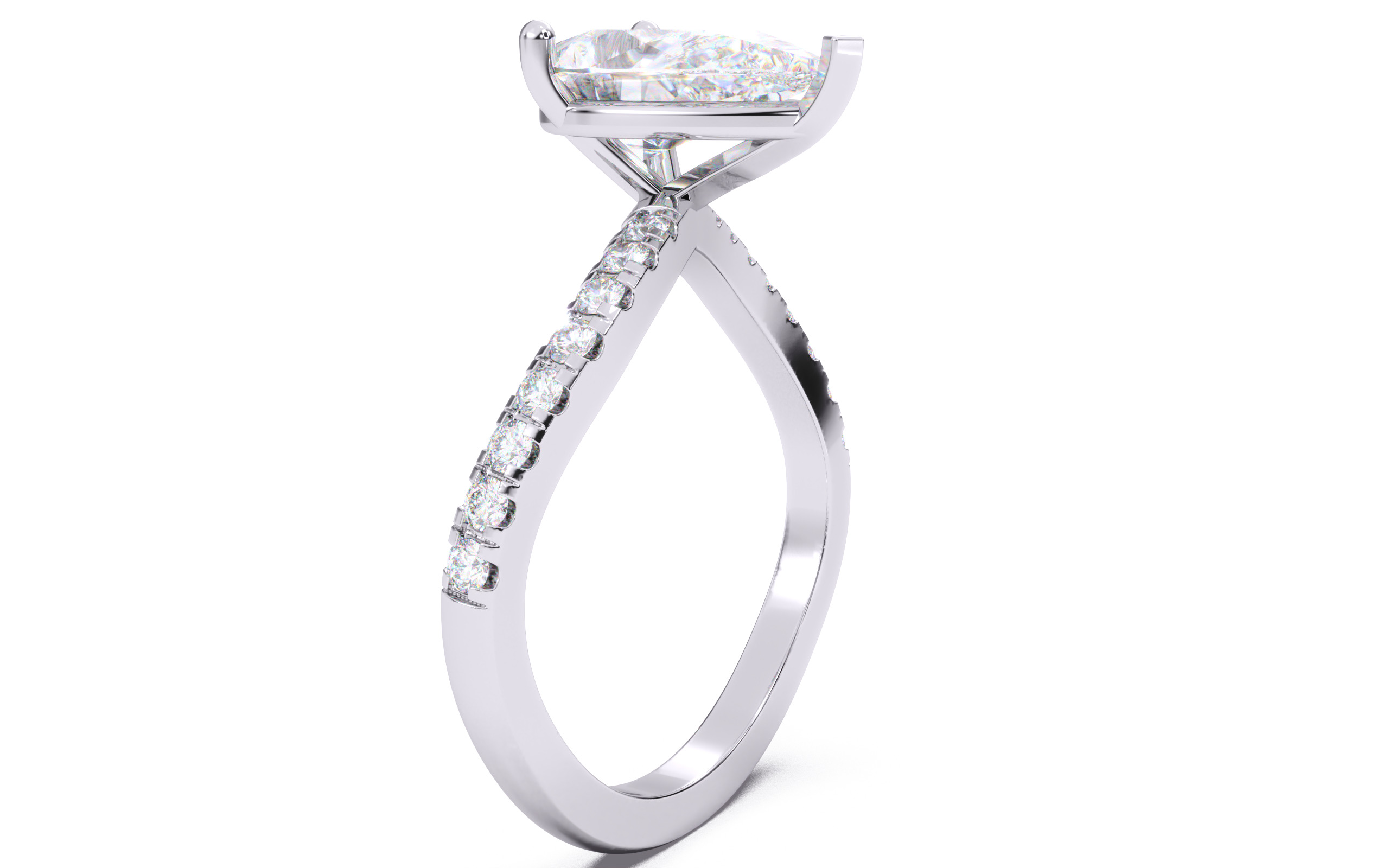 Pear Diamond Pave Setting Solitaire Ring 3D print model_12