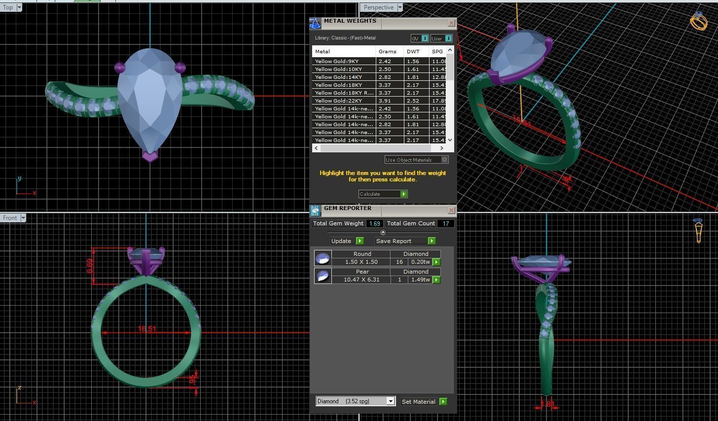 Pear Diamond Pave Setting Solitaire Ring 3D print model_1