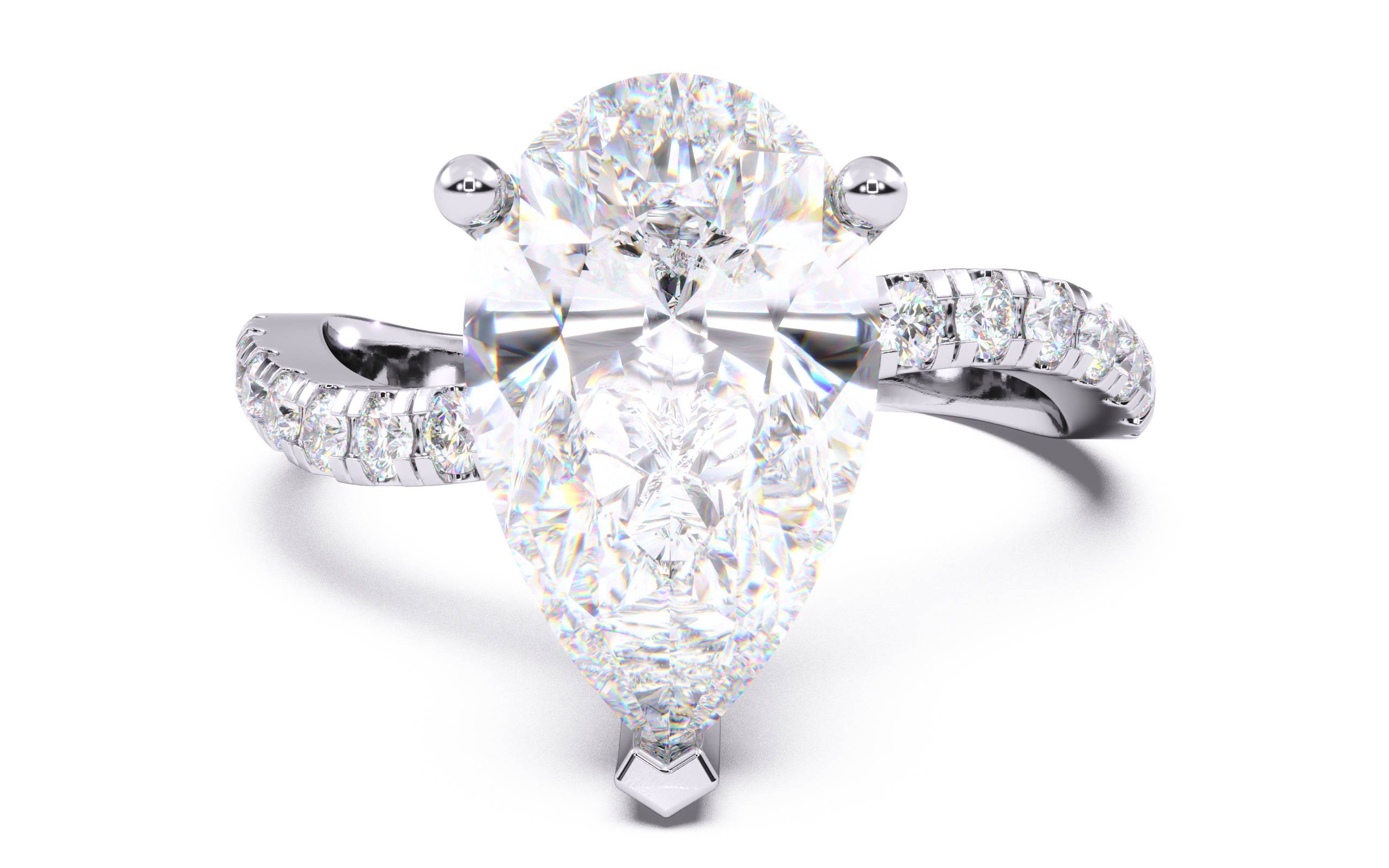 Pear Diamond Pave Setting Solitaire Ring 3D print model_13