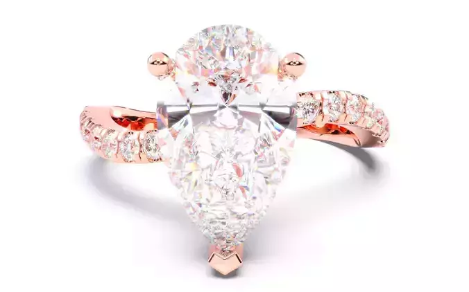 Pear Diamond Pave Setting Solitaire Ring  3D print model