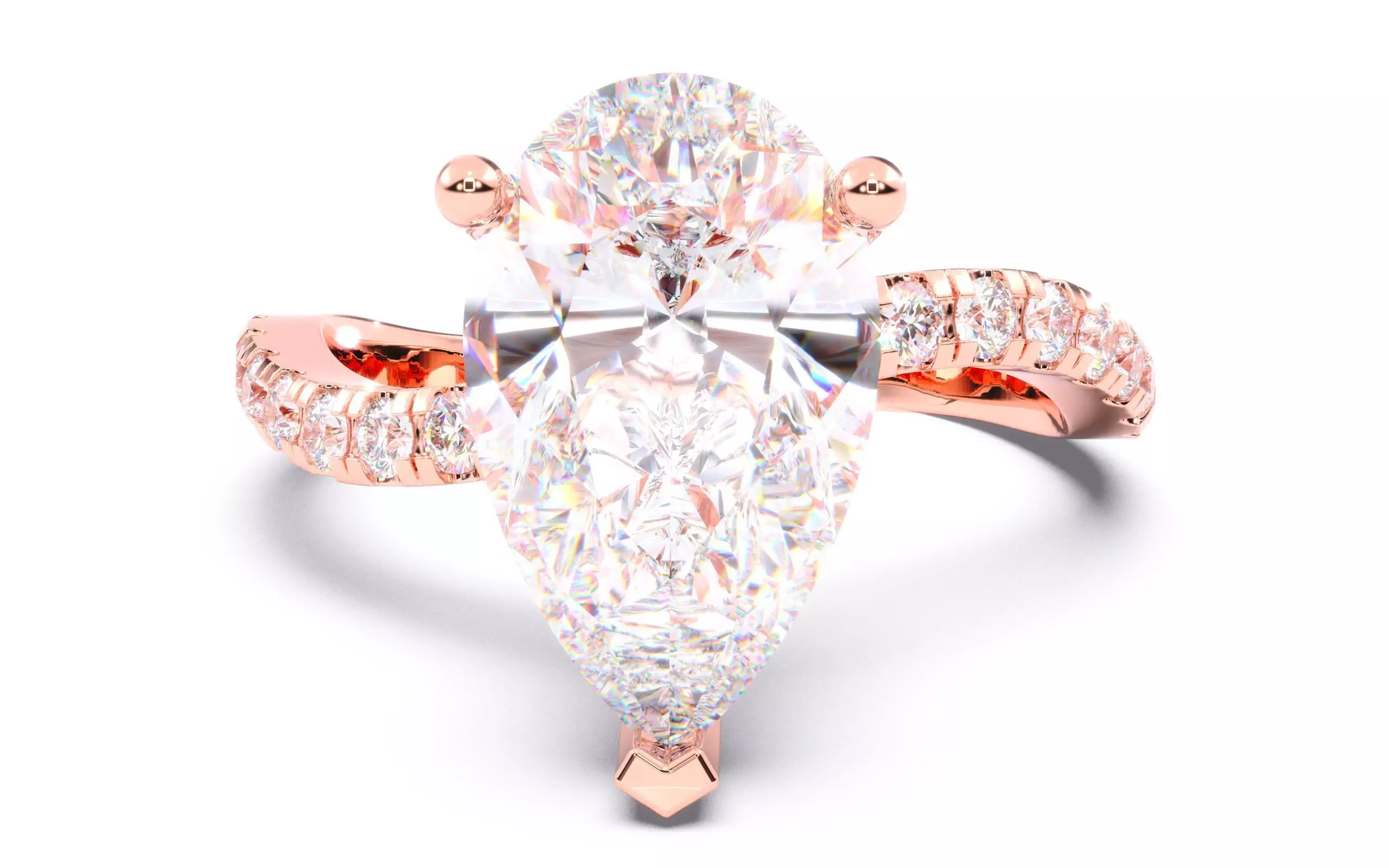 Pear Diamond Pave Setting Solitaire Ring 3D print model_0