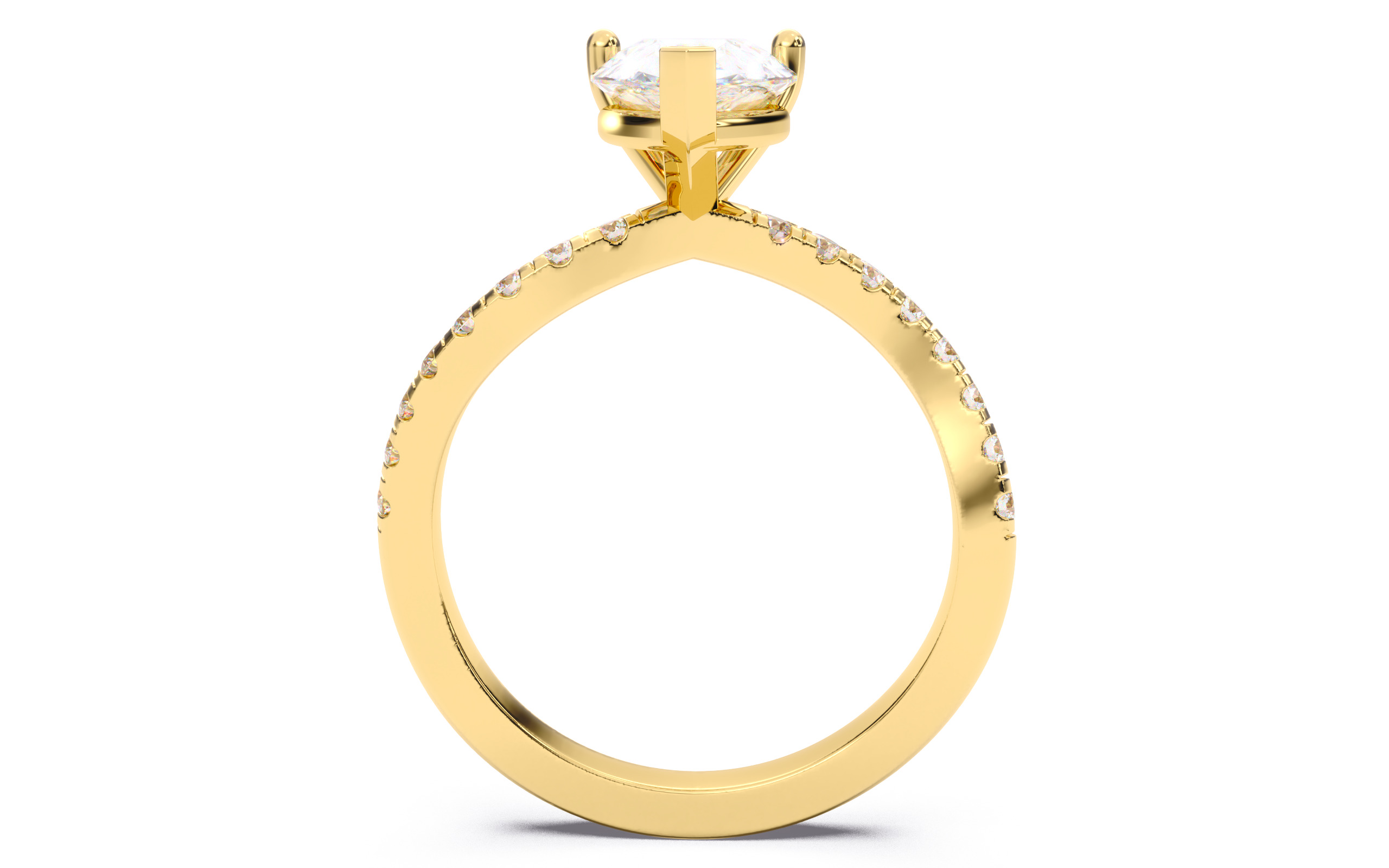 Pear Diamond Pave Setting Solitaire Ring 3D print model_5
