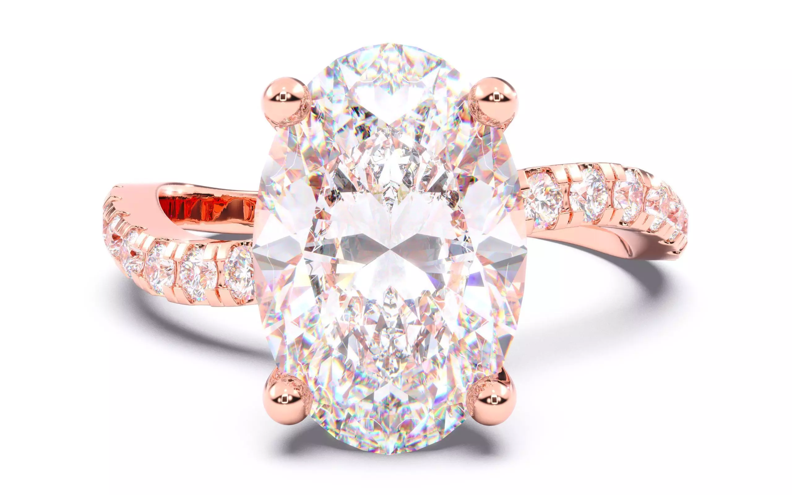 Oval Diamond Pave Setting Solitaire Ring  3D print model_0