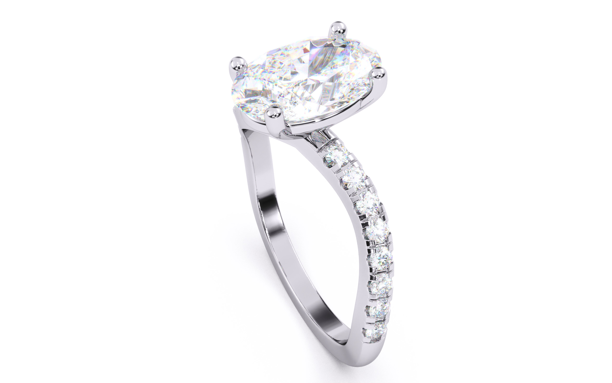 Oval Diamond Pave Setting Solitaire Ring  3D print model_24