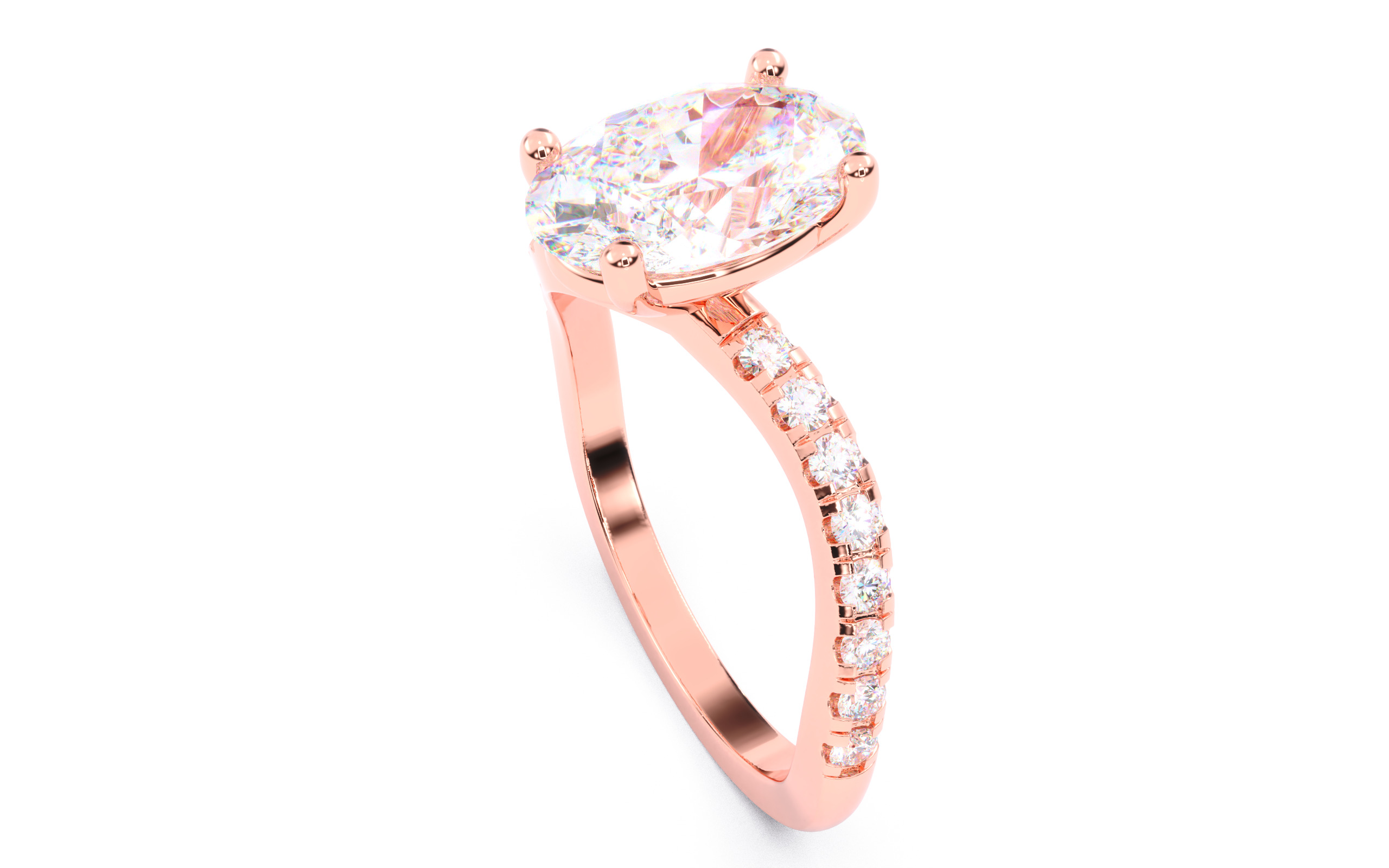 Oval Diamond Pave Setting Solitaire Ring  3D print model_21