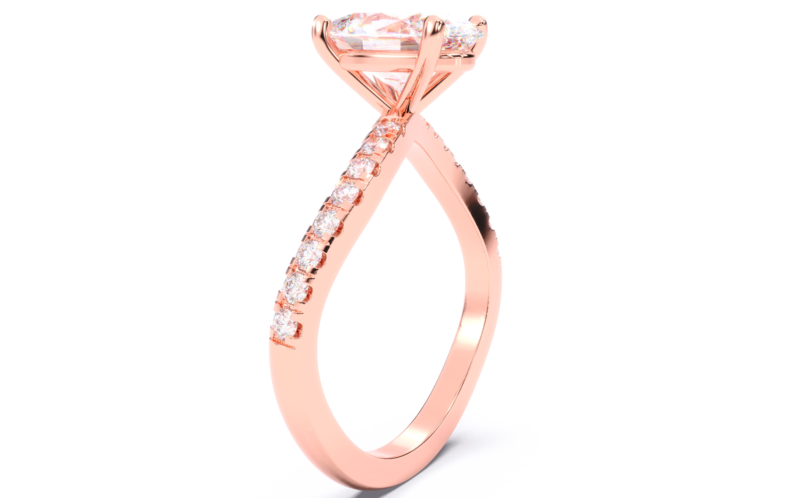 Oval Diamond Pave Setting Solitaire Ring  3D print model_20