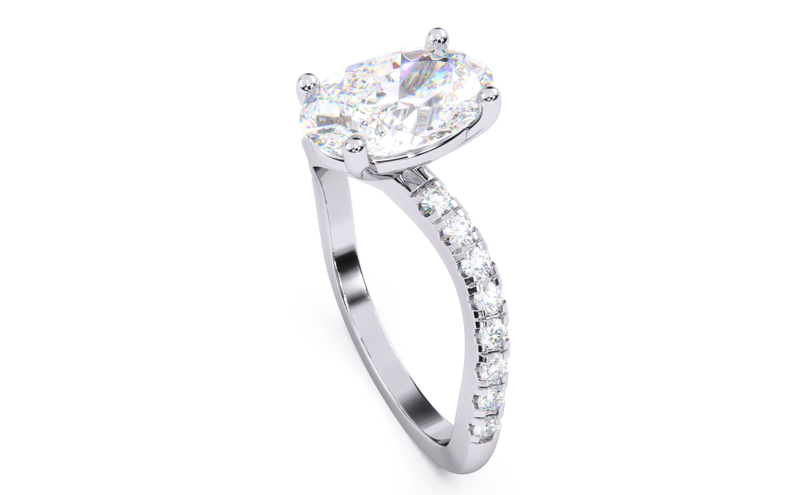 Oval Diamond Pave Setting Solitaire Ring  3D print model_23