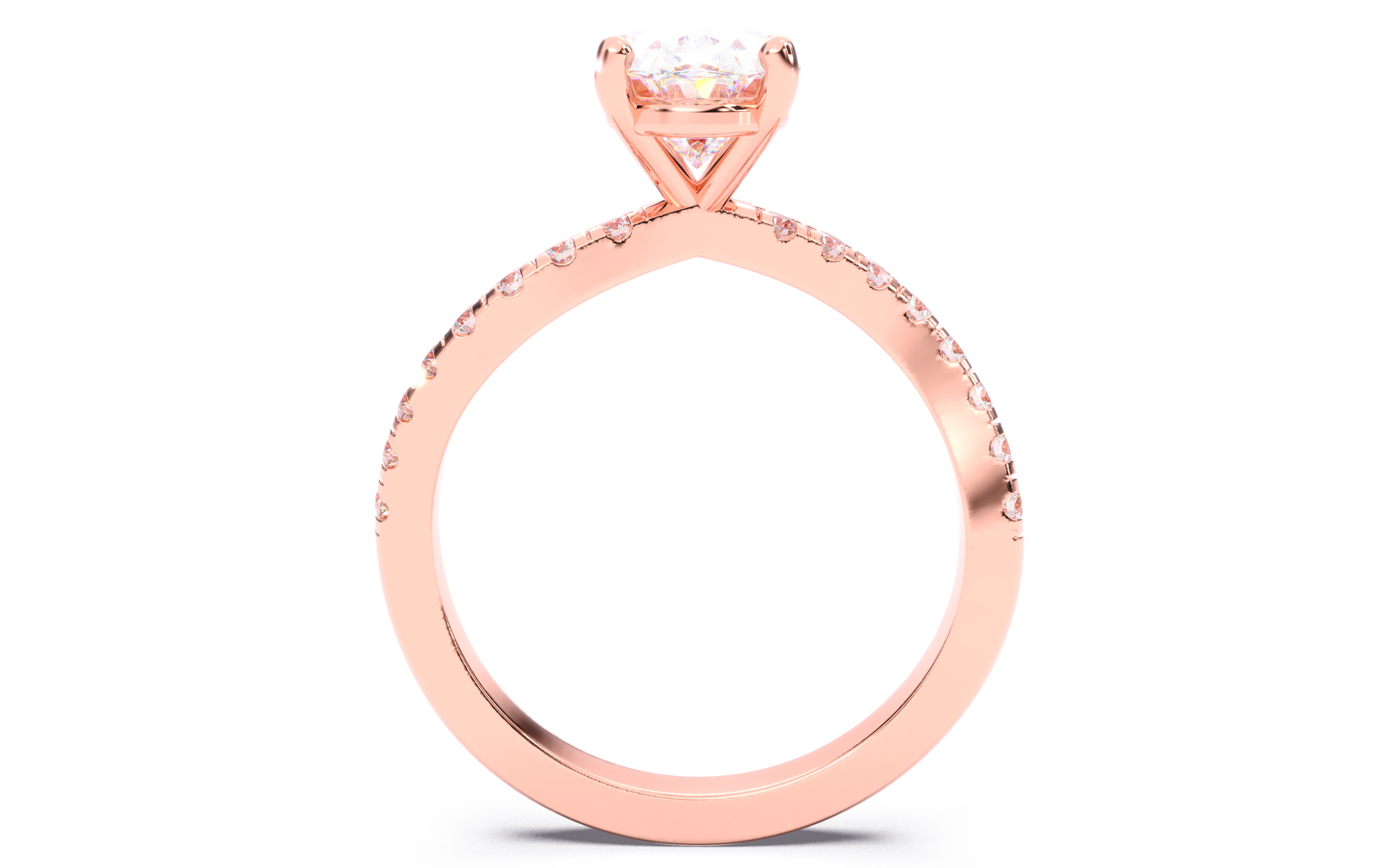 Oval Diamond Pave Setting Solitaire Ring  3D print model_9