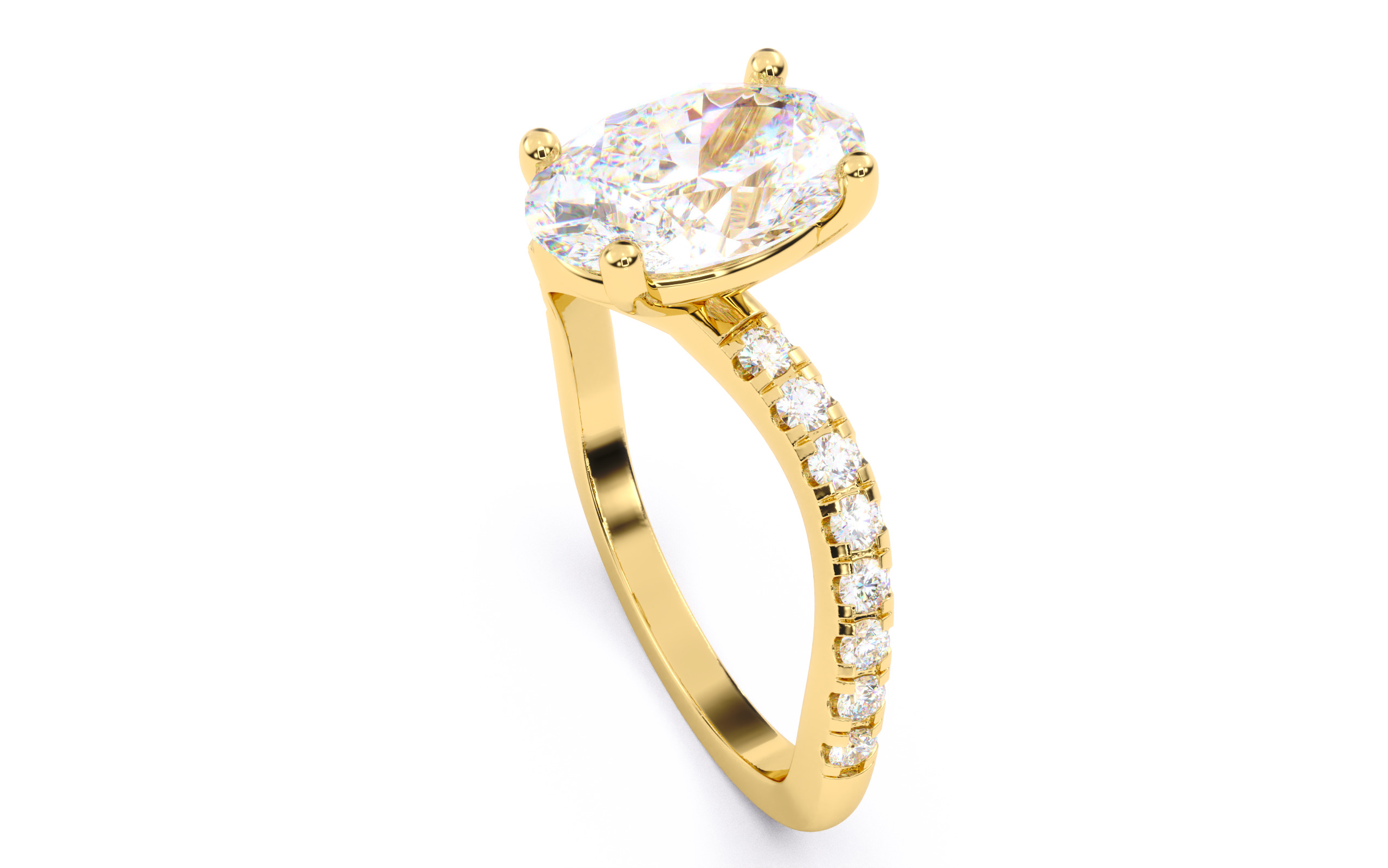 Oval Diamond Pave Setting Solitaire Ring  3D print model_4