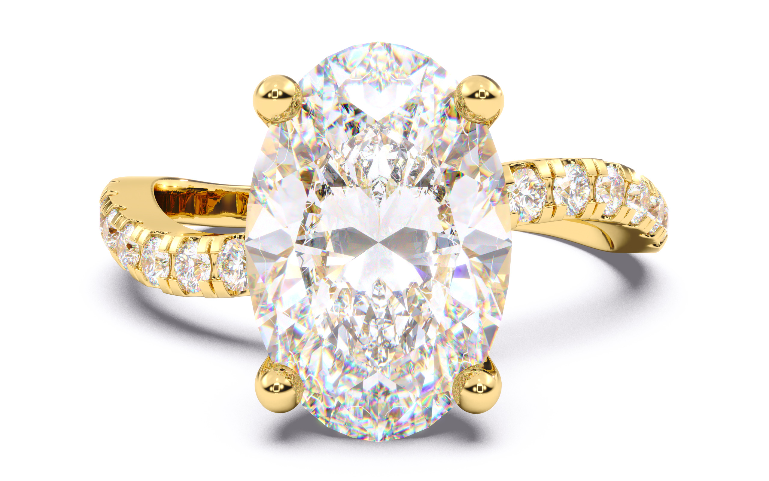 Oval Diamond Pave Setting Solitaire Ring  3D print model_16