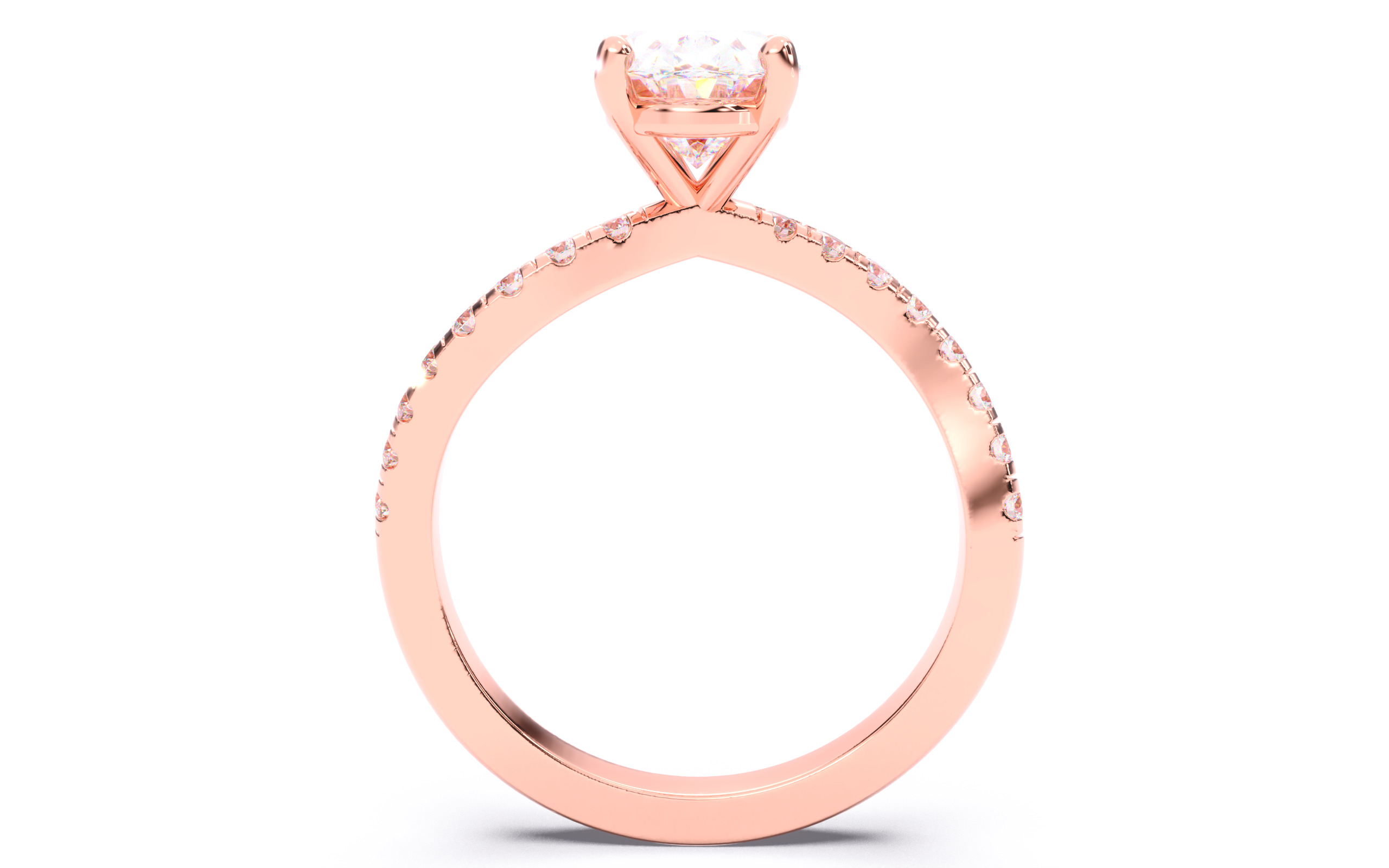 Oval Diamond Pave Setting Solitaire Ring  3D print model_10