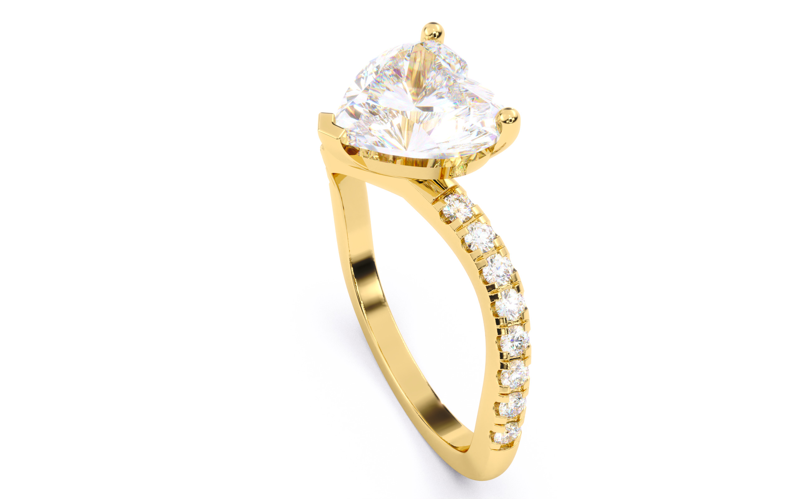Heart Diamond Pave Setting Solitaire Ring  3D print model_4