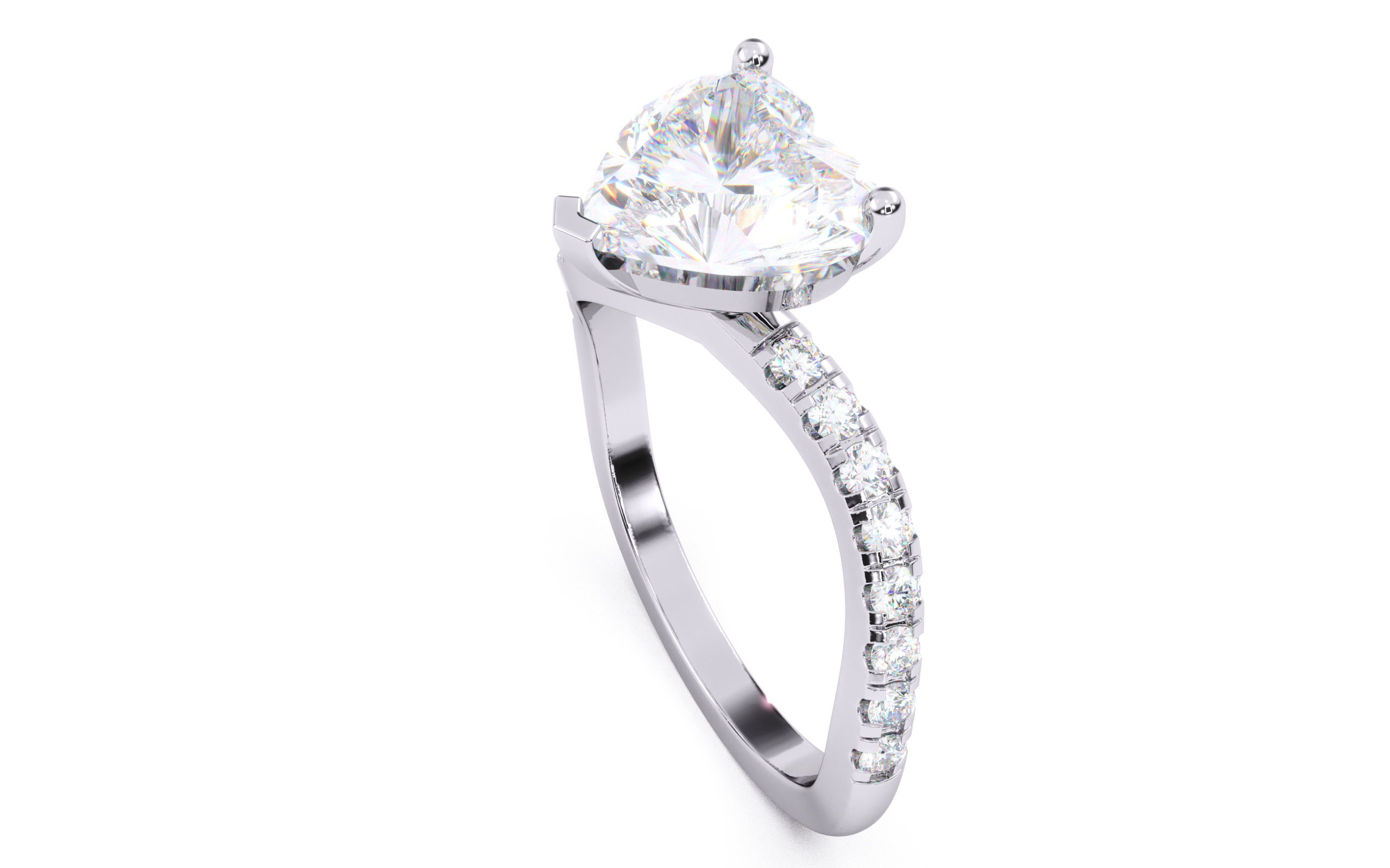 Heart Diamond Pave Setting Solitaire Ring  3D print model_23