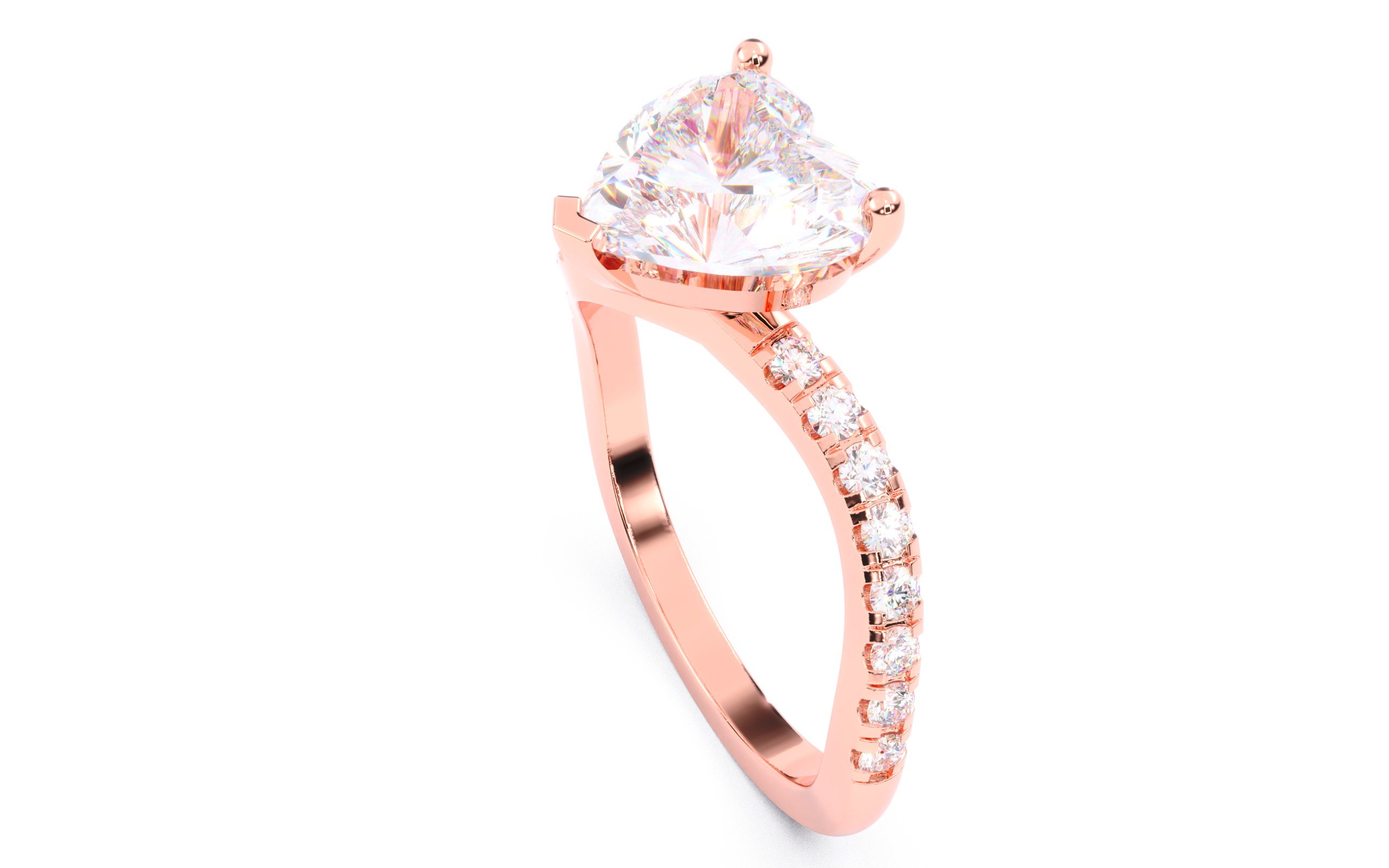 Heart Diamond Pave Setting Solitaire Ring  3D print model_21