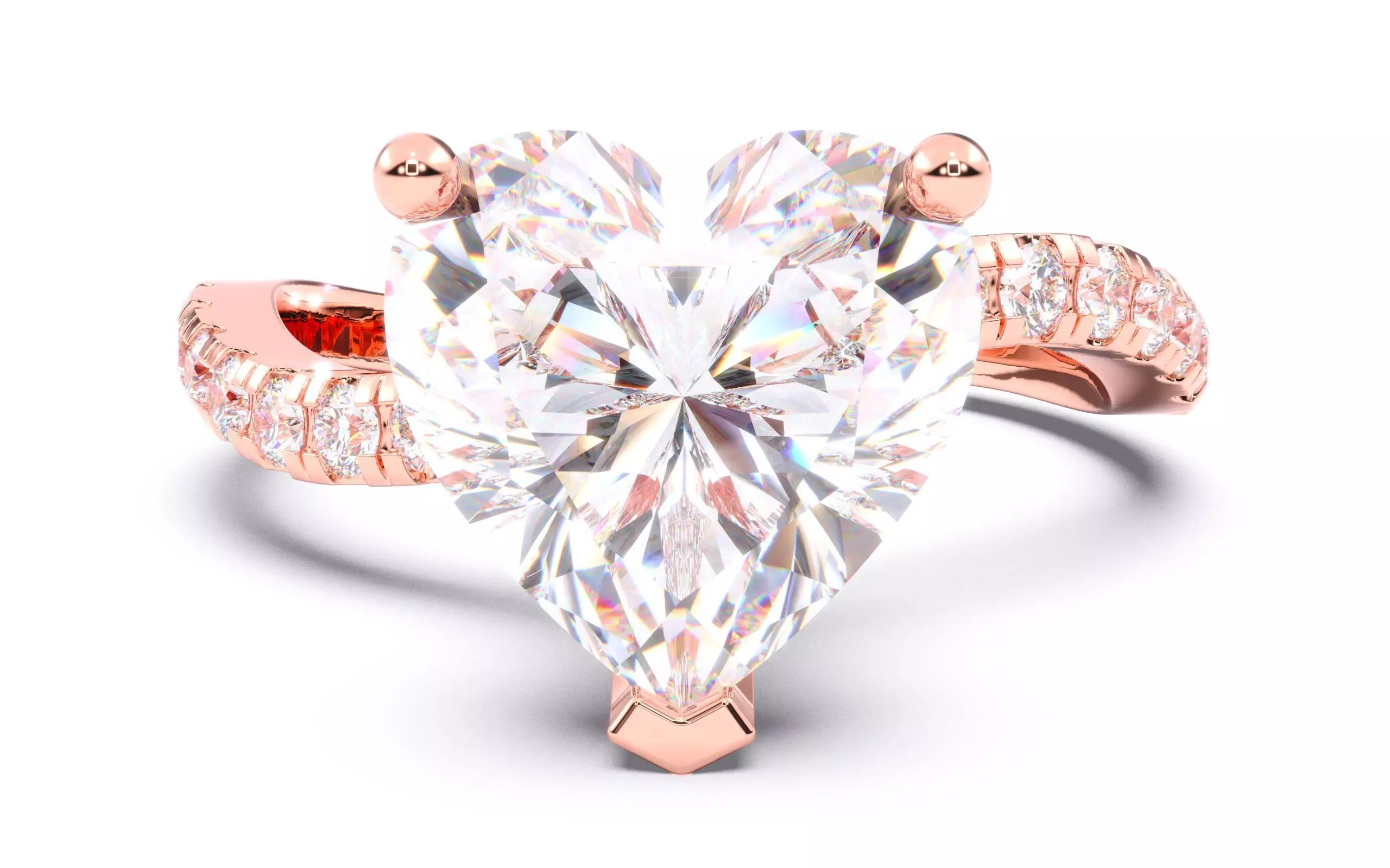 Heart Diamond Pave Setting Solitaire Ring  3D print model_0