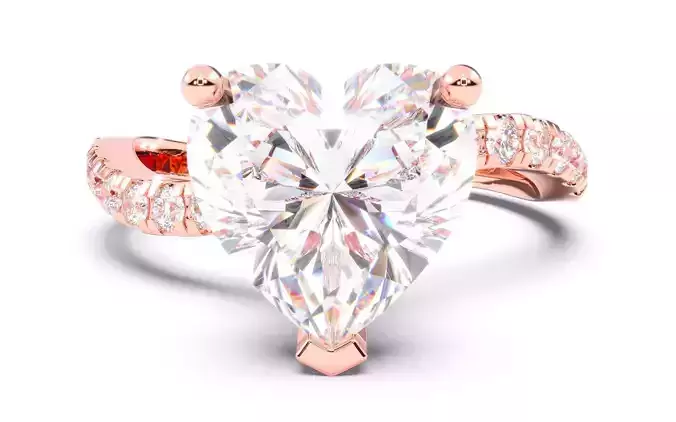 Heart Diamond Pave Setting Solitaire Ring  3D print model