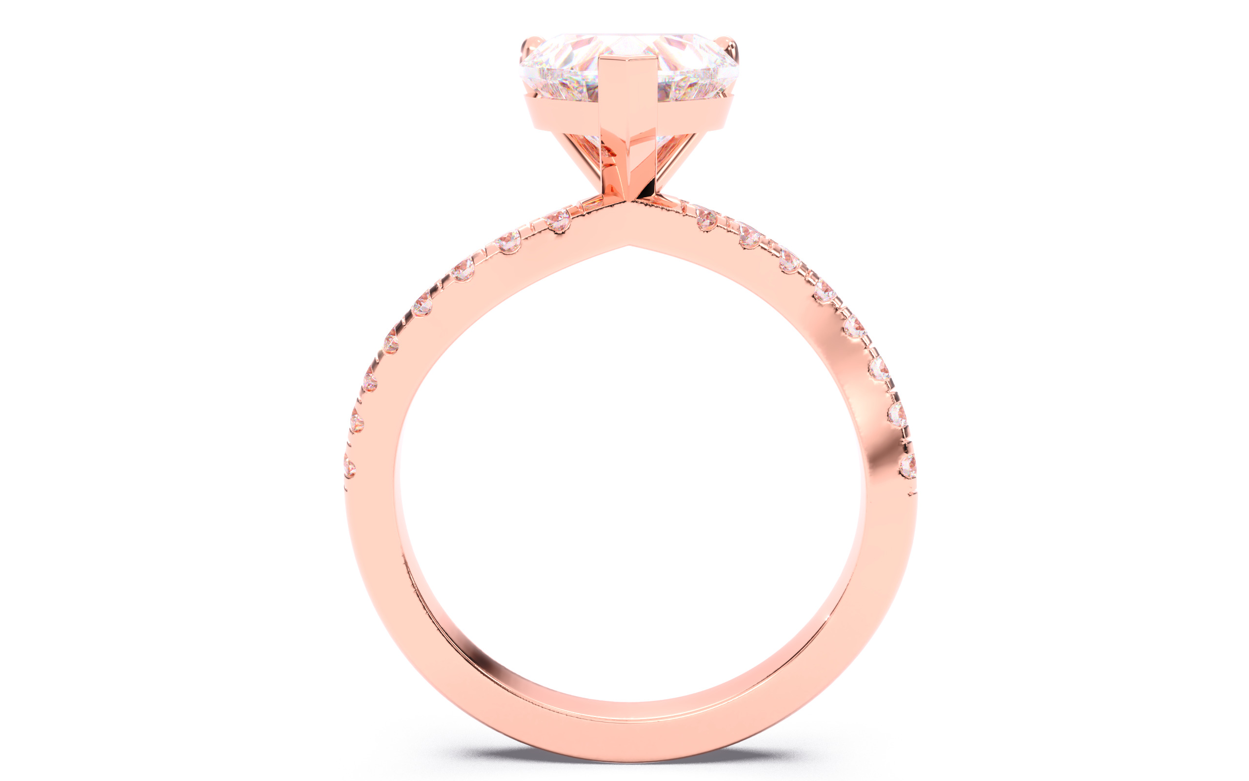 Heart Diamond Pave Setting Solitaire Ring  3D print model_9