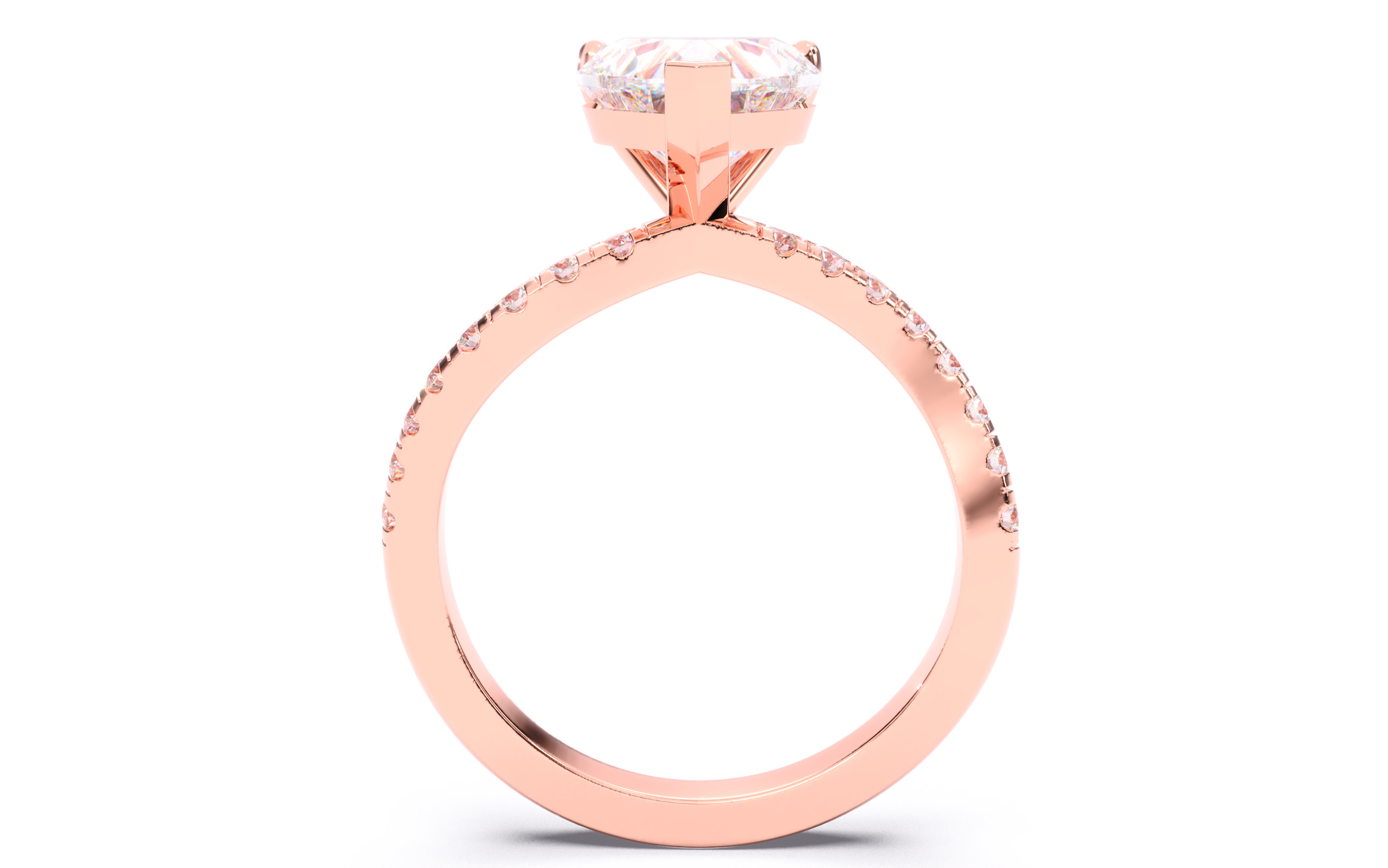 Heart Diamond Pave Setting Solitaire Ring  3D print model_10