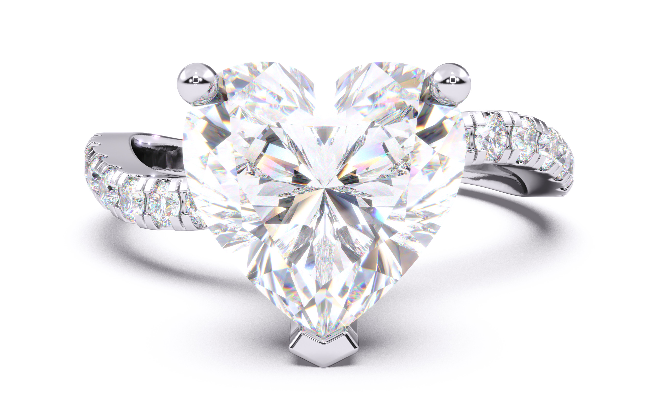 Heart Diamond Pave Setting Solitaire Ring  3D print model_14