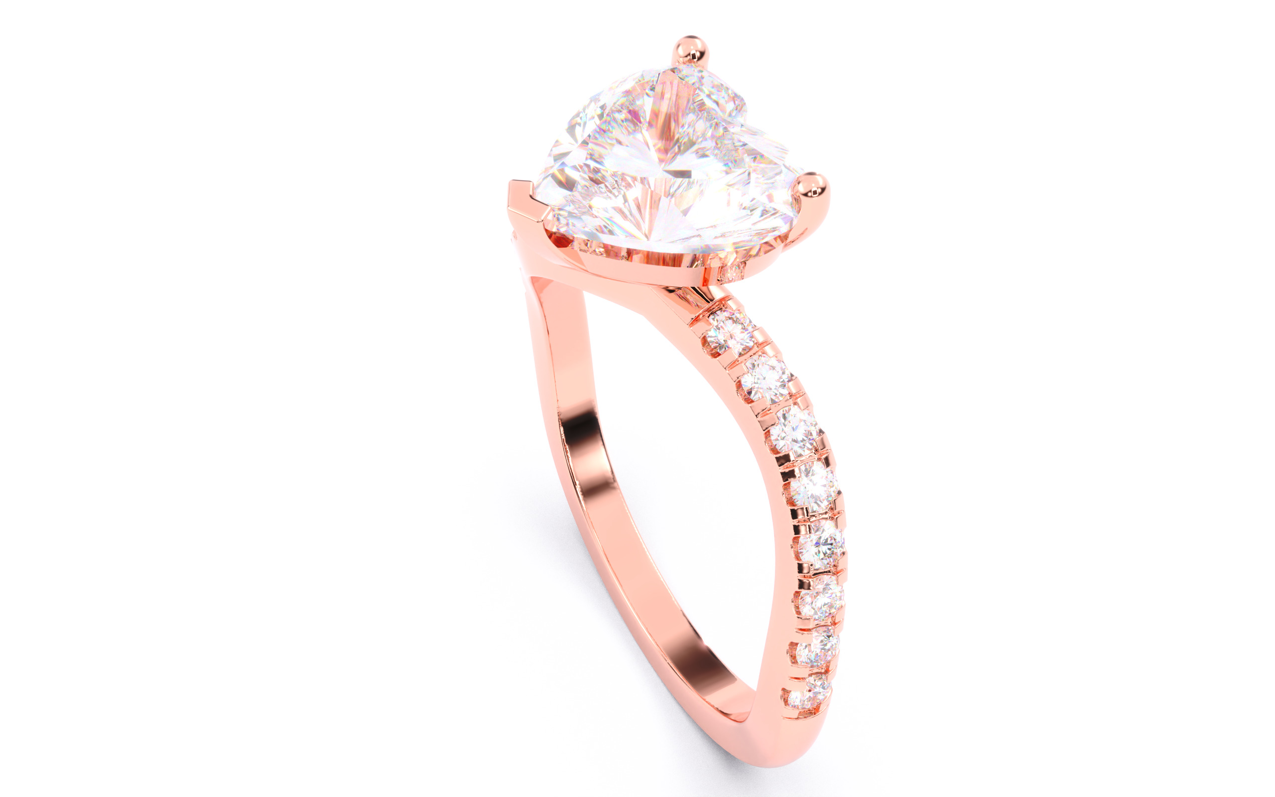 Heart Diamond Pave Setting Solitaire Ring  3D print model_22