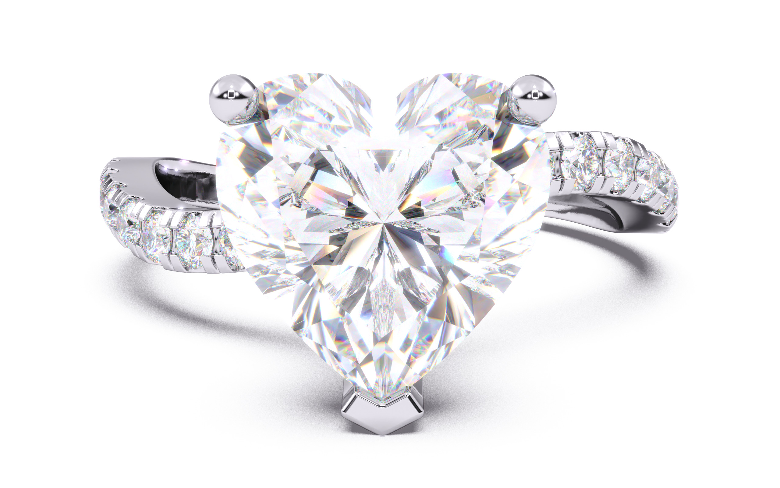 Heart Diamond Pave Setting Solitaire Ring  3D print model_13