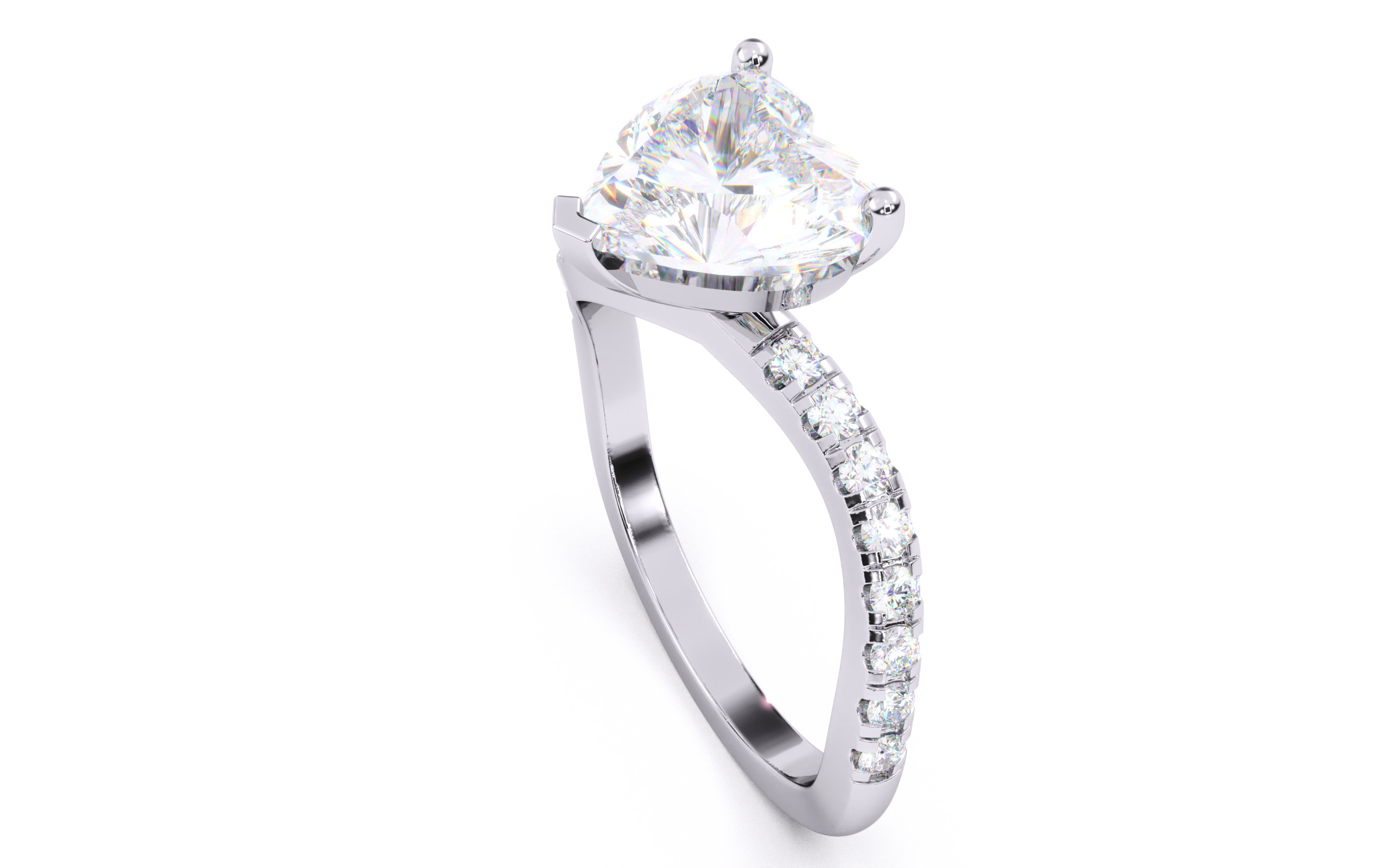 Heart Diamond Pave Setting Solitaire Ring  3D print model_24
