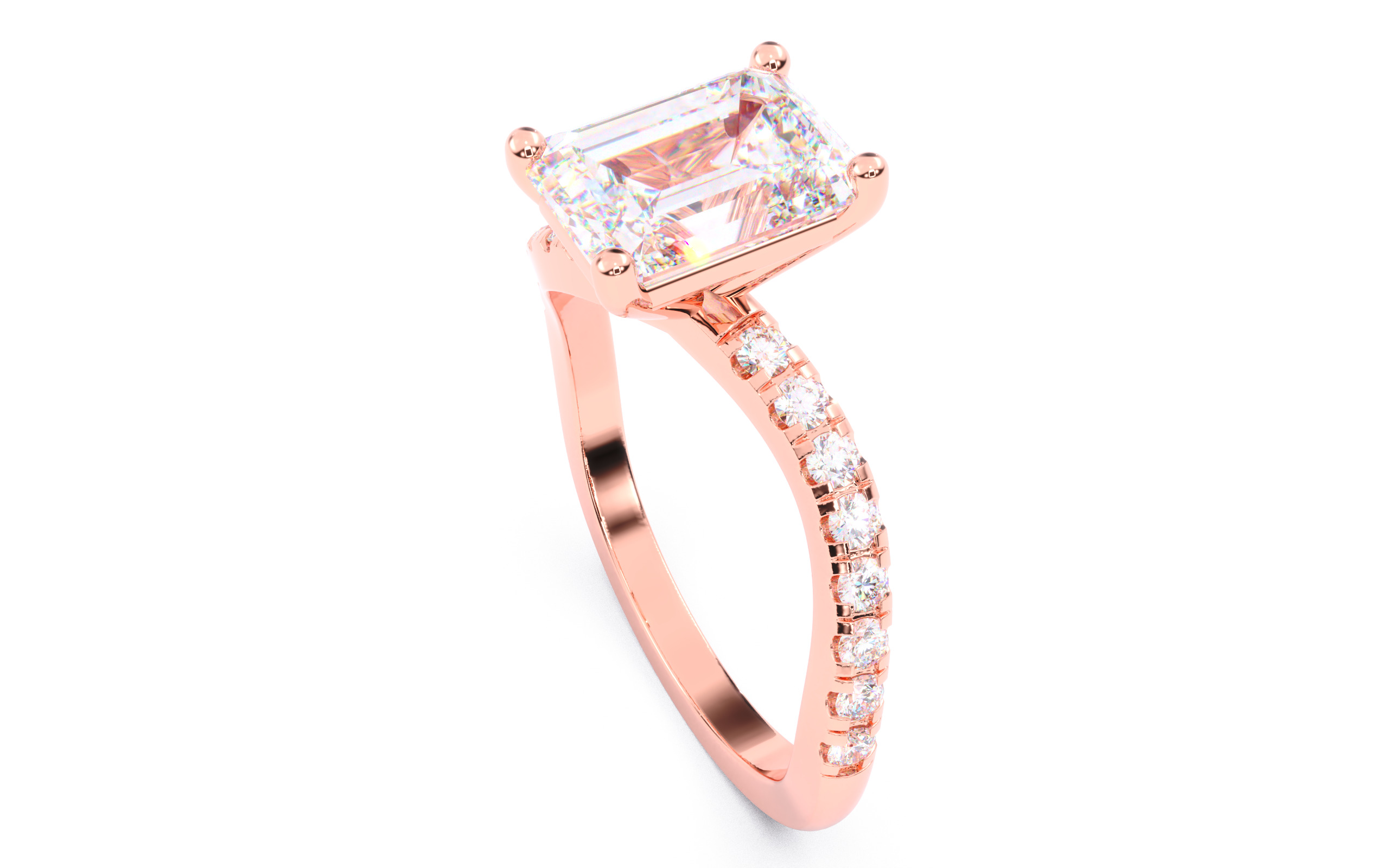 Emerald Diamond Pave Setting Solitaire Ring 3D print model_21