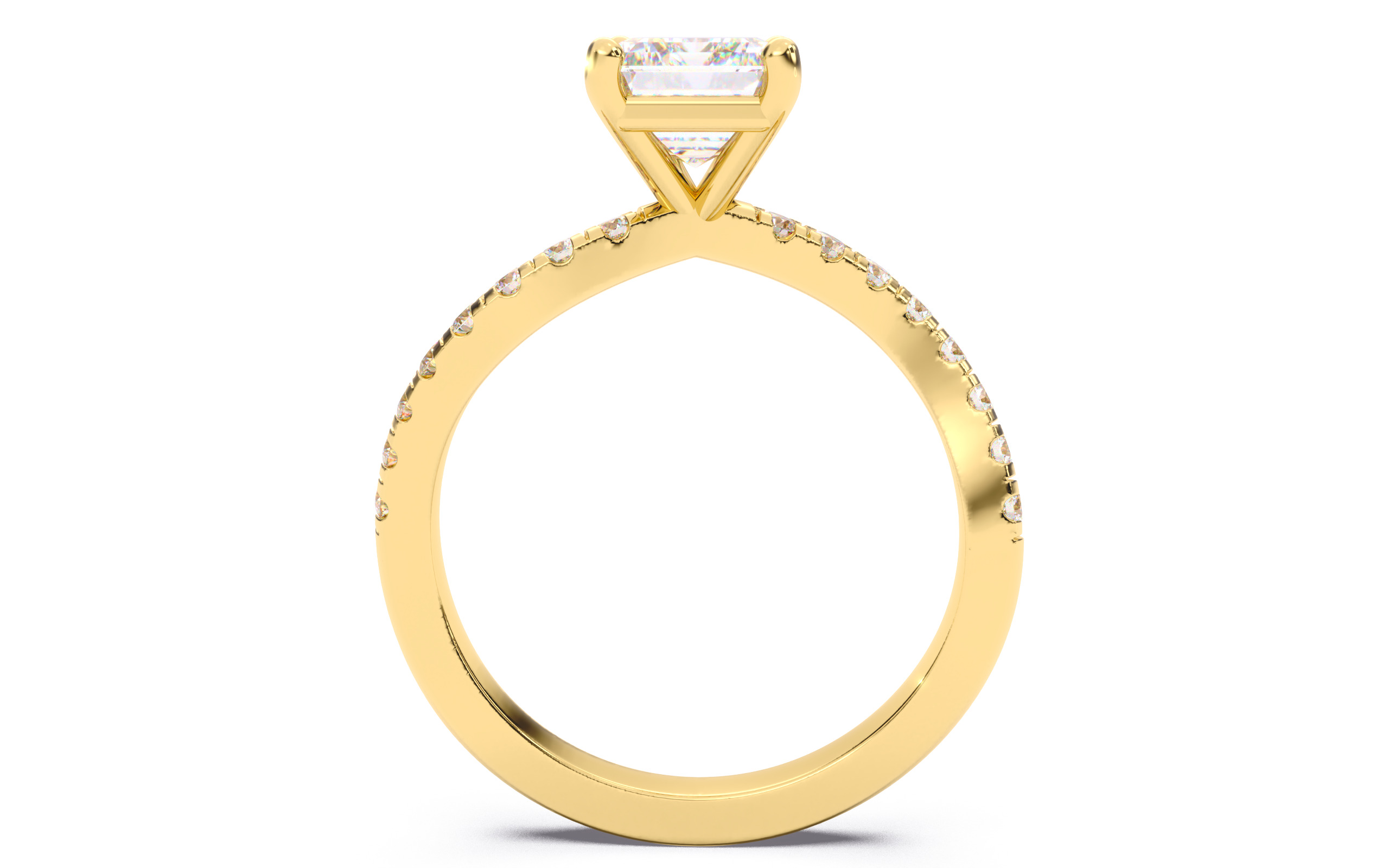 Emerald Diamond Pave Setting Solitaire Ring 3D print model_5