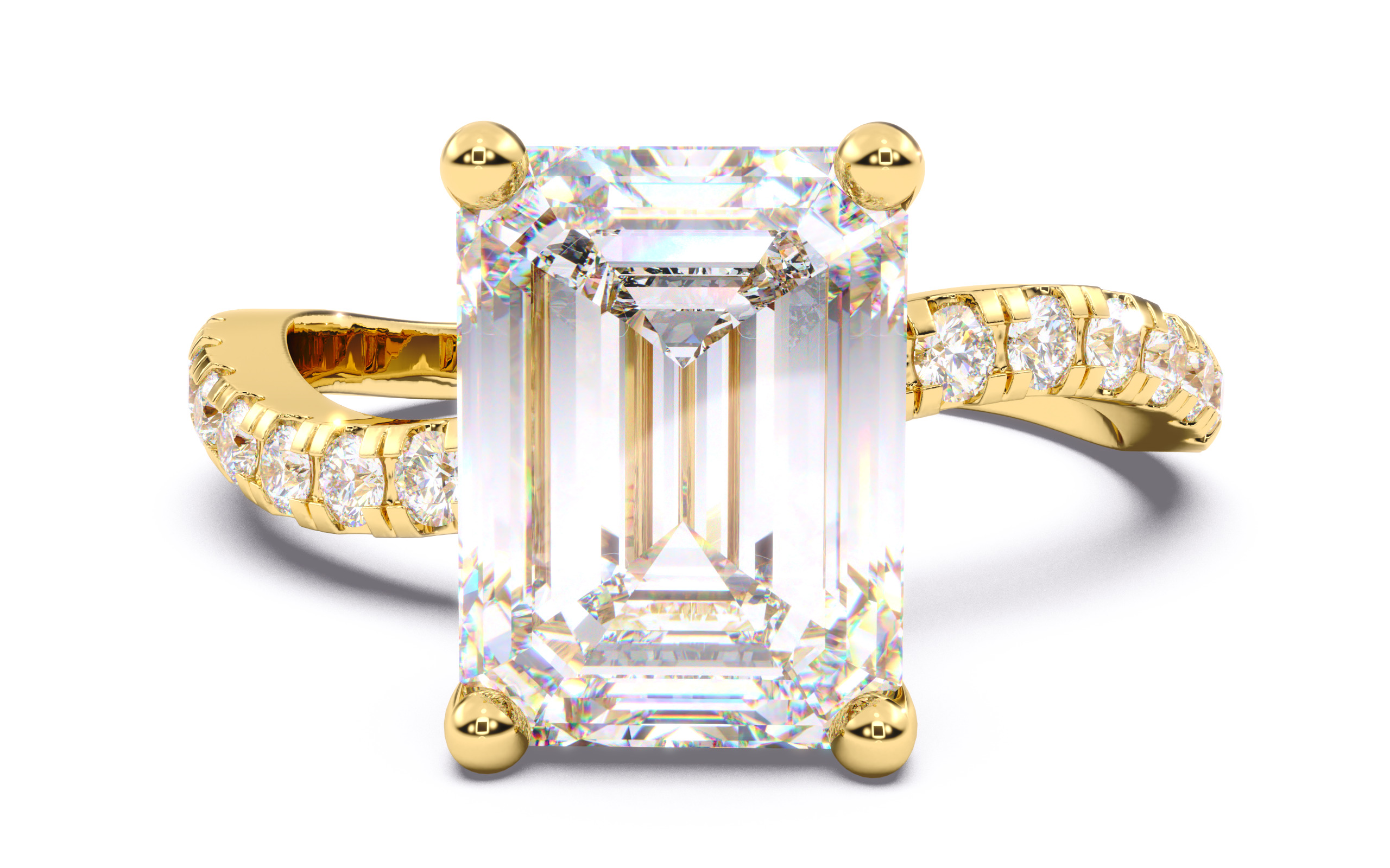 Emerald Diamond Pave Setting Solitaire Ring 3D print model_16