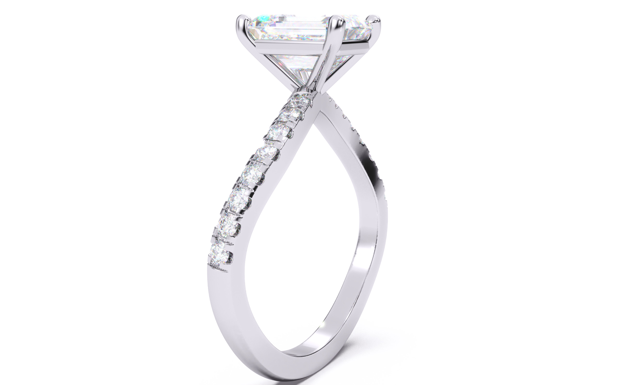 Emerald Diamond Pave Setting Solitaire Ring 3D print model_18