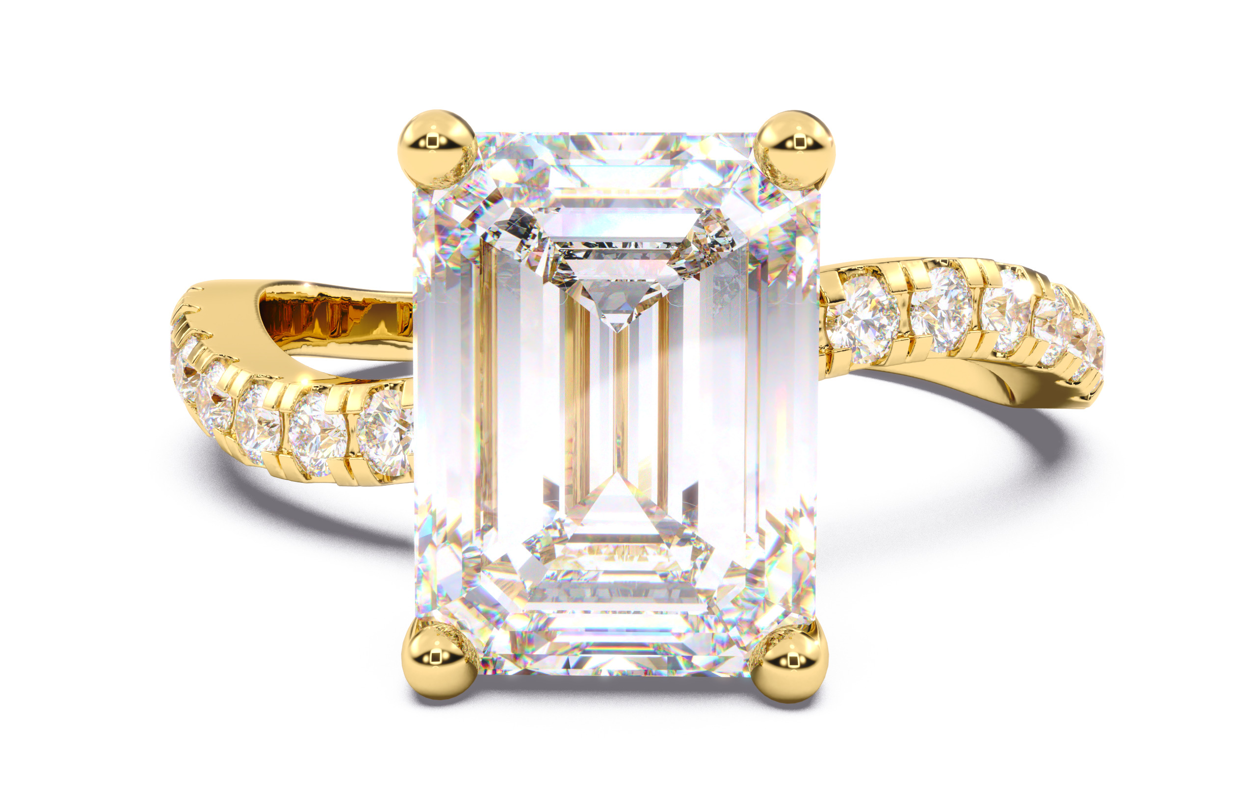 Emerald Diamond Pave Setting Solitaire Ring 3D print model_15