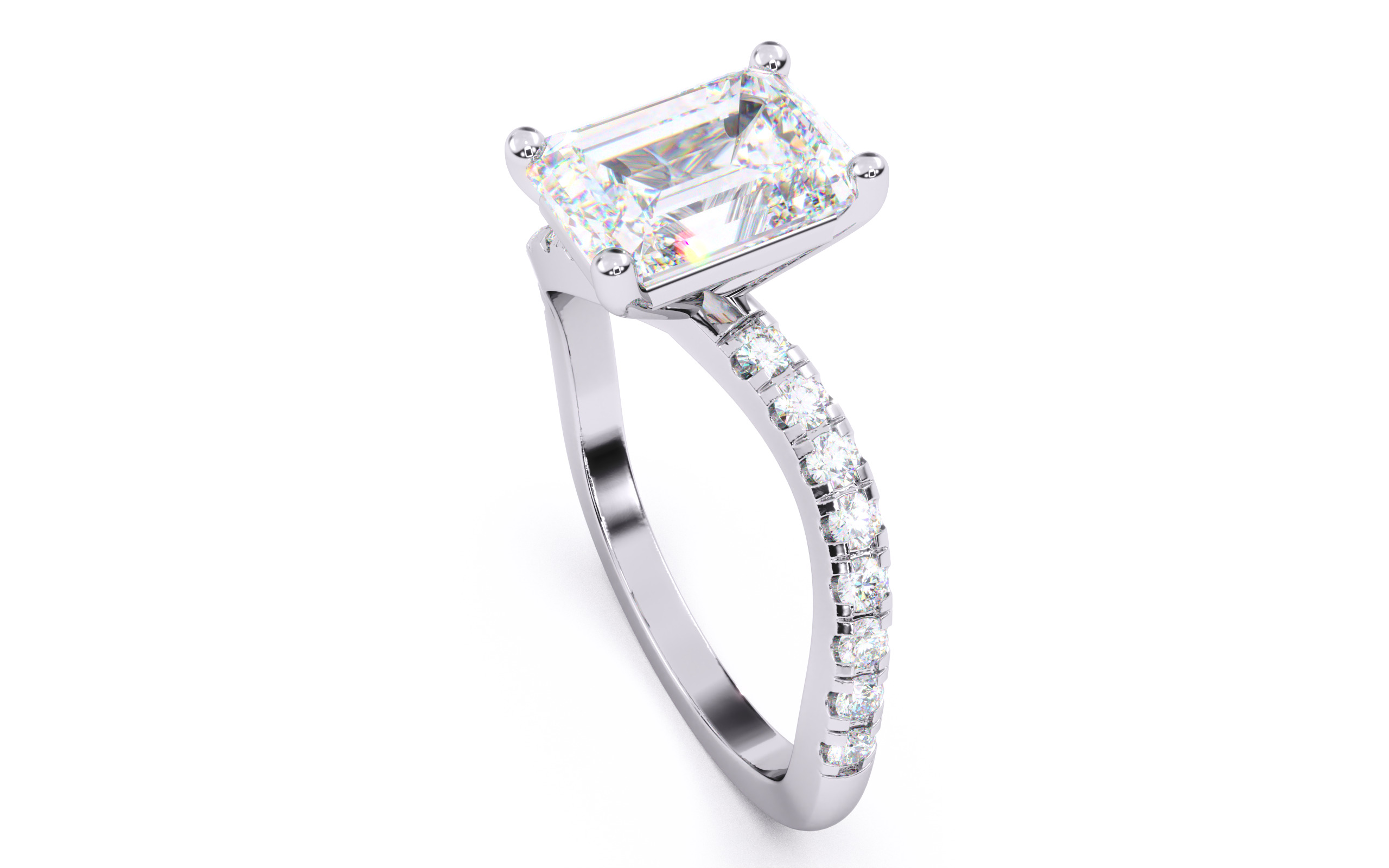 Emerald Diamond Pave Setting Solitaire Ring 3D print model_24