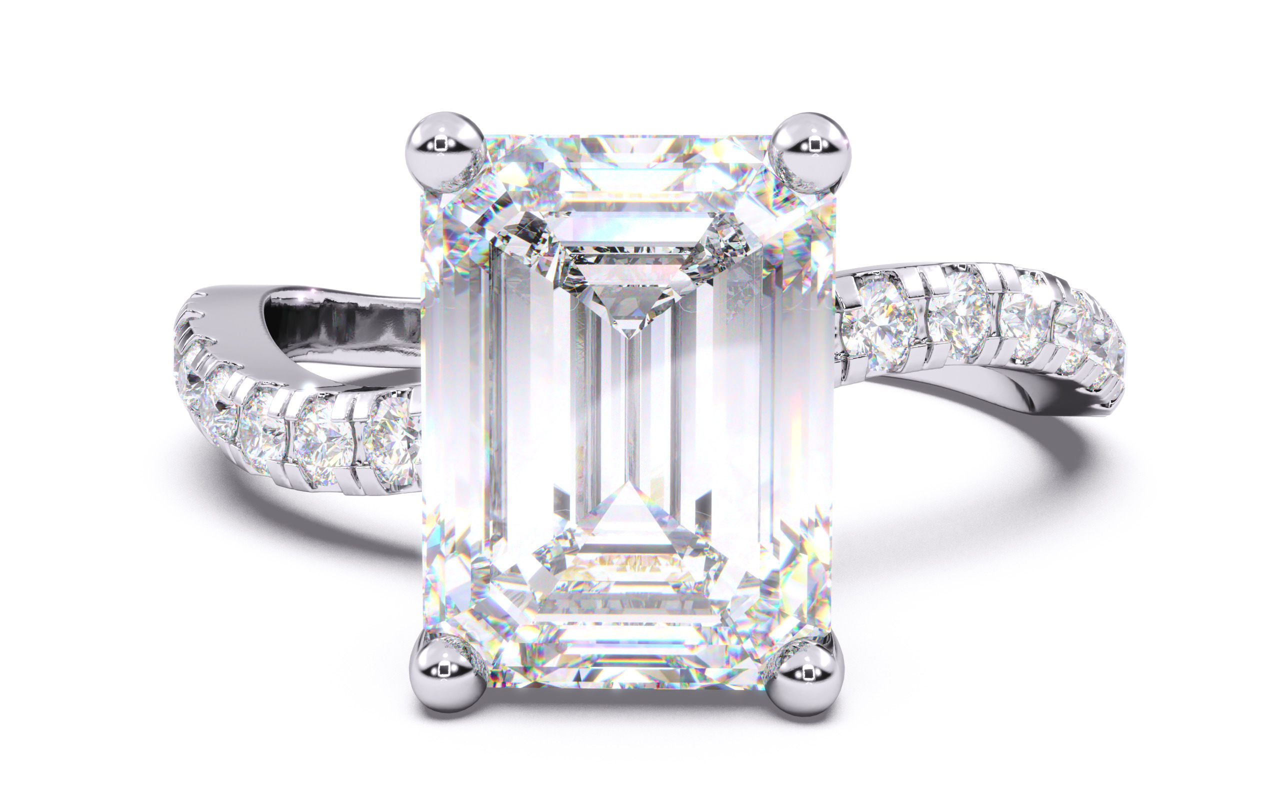 Emerald Diamond Pave Setting Solitaire Ring 3D print model_14