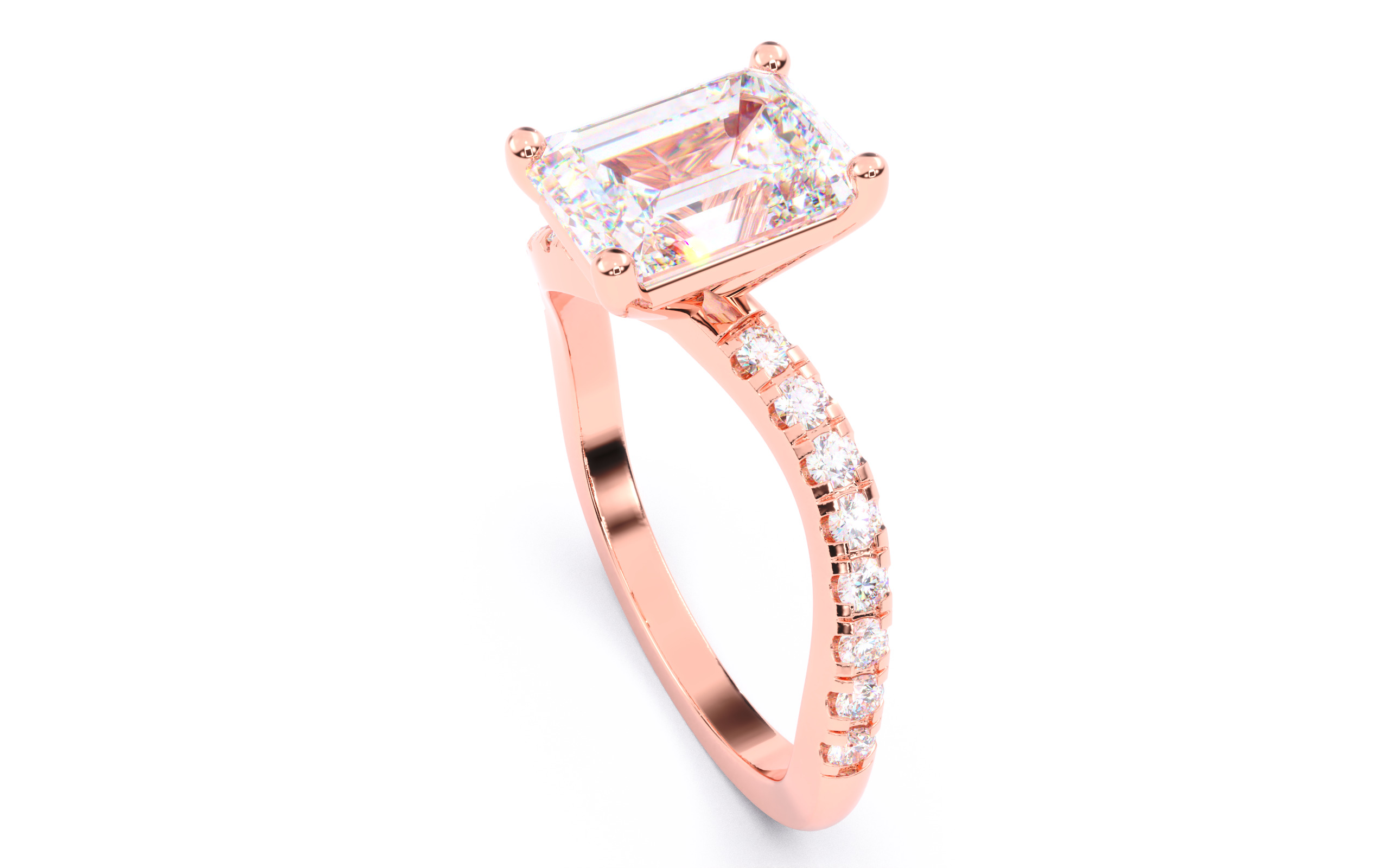 Emerald Diamond Pave Setting Solitaire Ring 3D print model_22