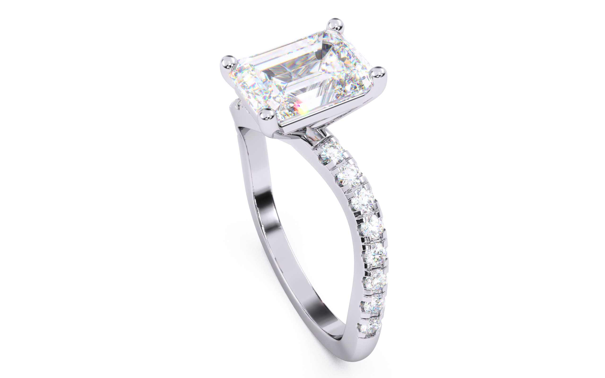 Emerald Diamond Pave Setting Solitaire Ring 3D print model_23