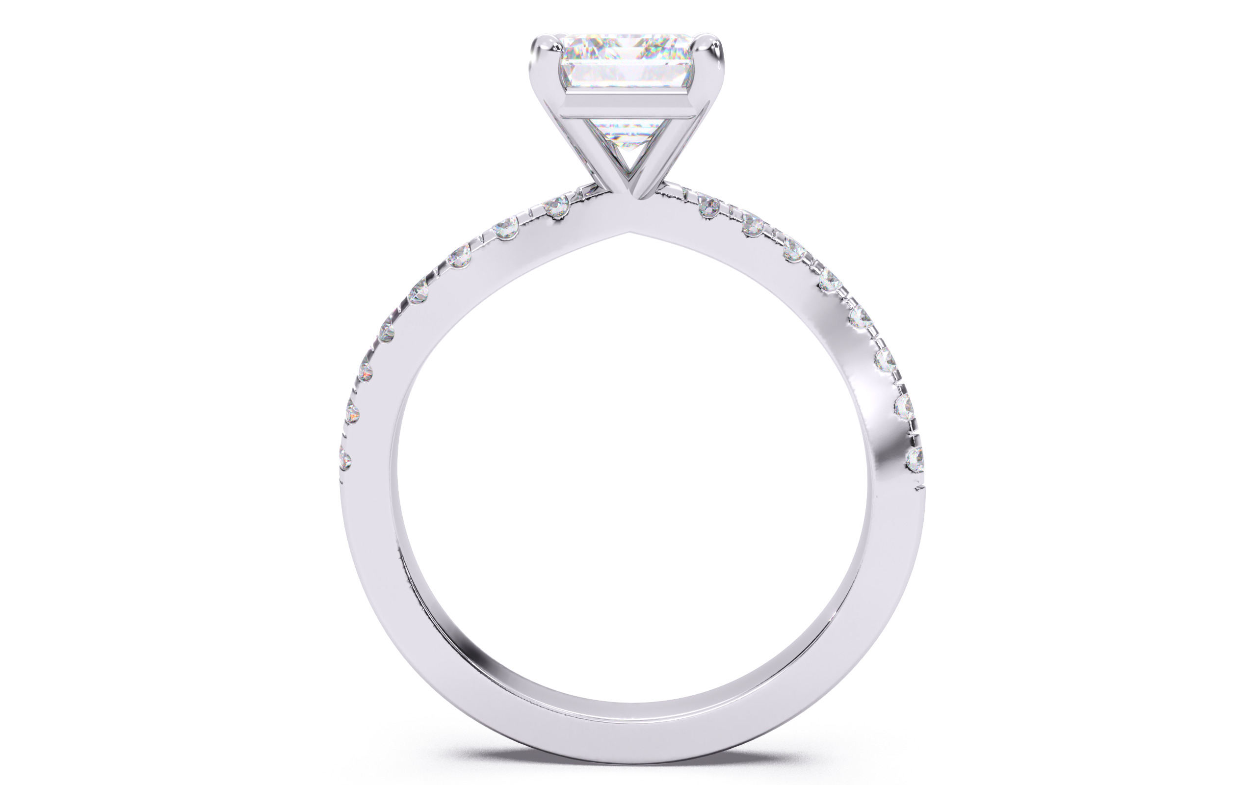 Emerald Diamond Pave Setting Solitaire Ring 3D print model_7