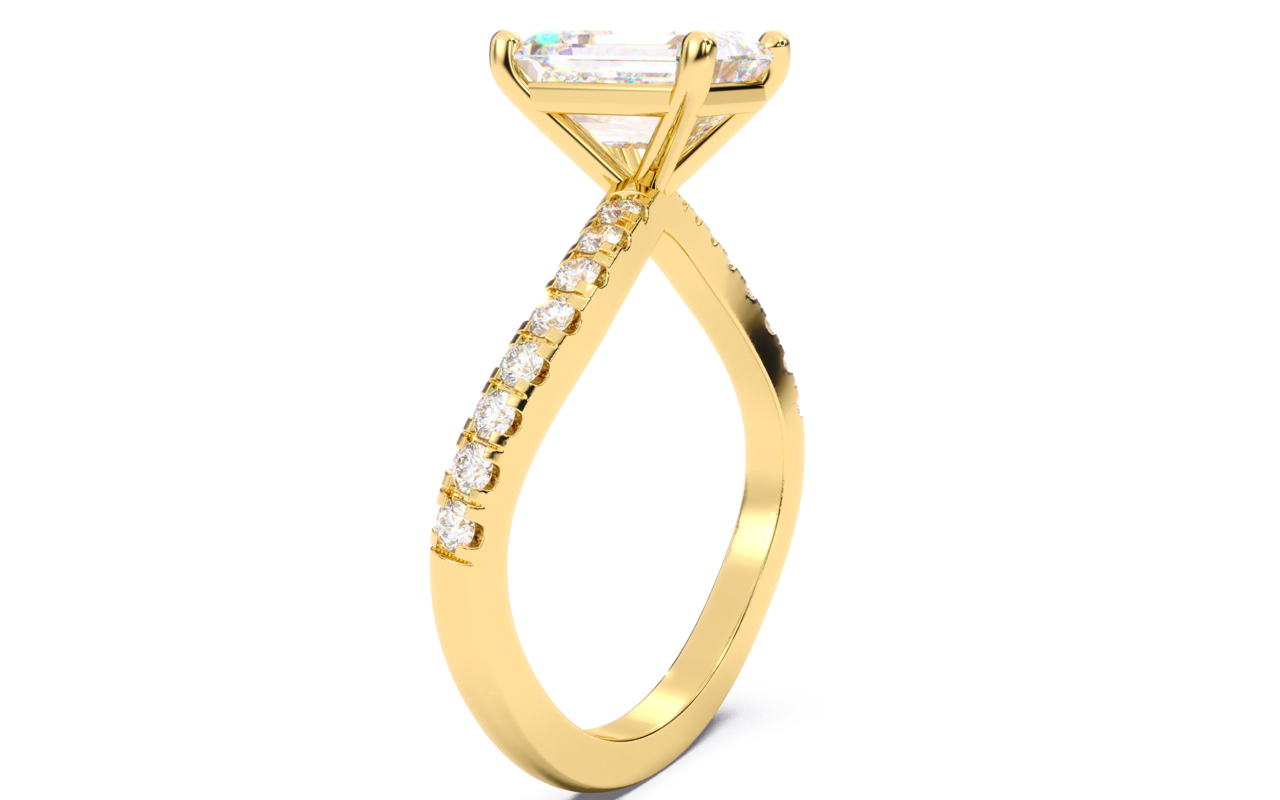 Emerald Diamond Pave Setting Solitaire Ring 3D print model_2