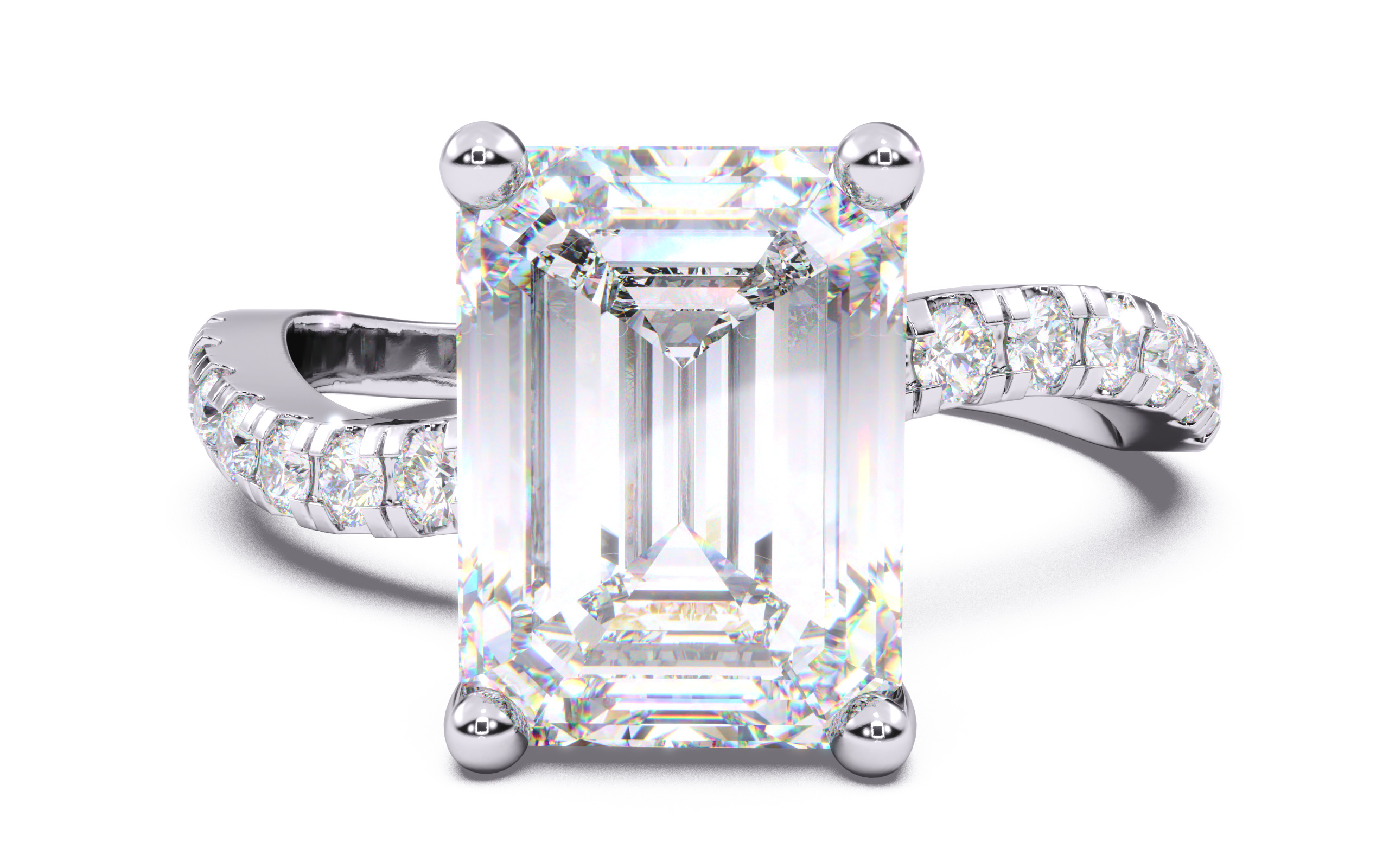 Emerald Diamond Pave Setting Solitaire Ring 3D print model_13