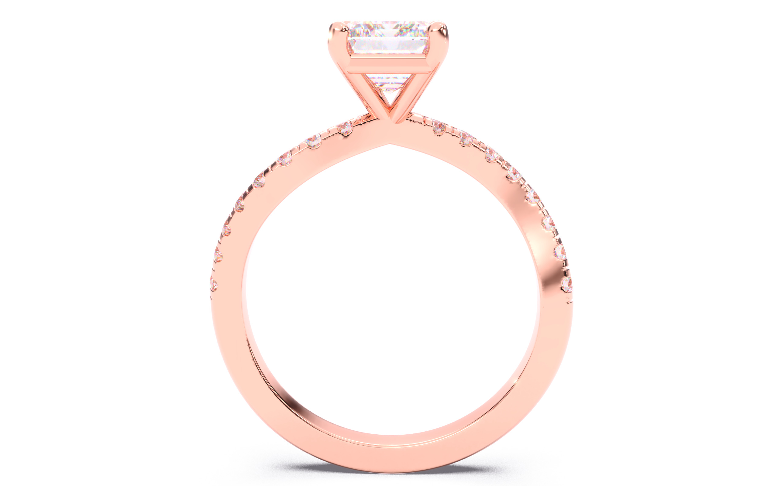 Emerald Diamond Pave Setting Solitaire Ring 3D print model_9