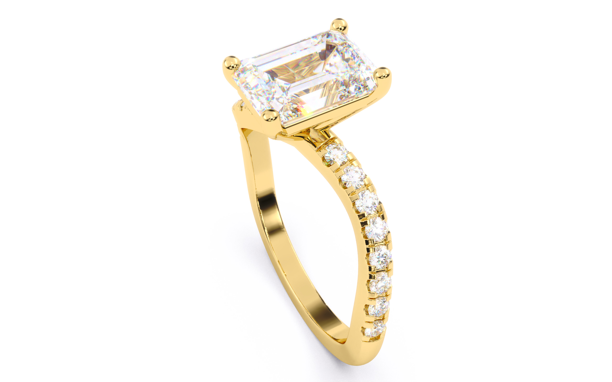 Emerald Diamond Pave Setting Solitaire Ring 3D print model_4