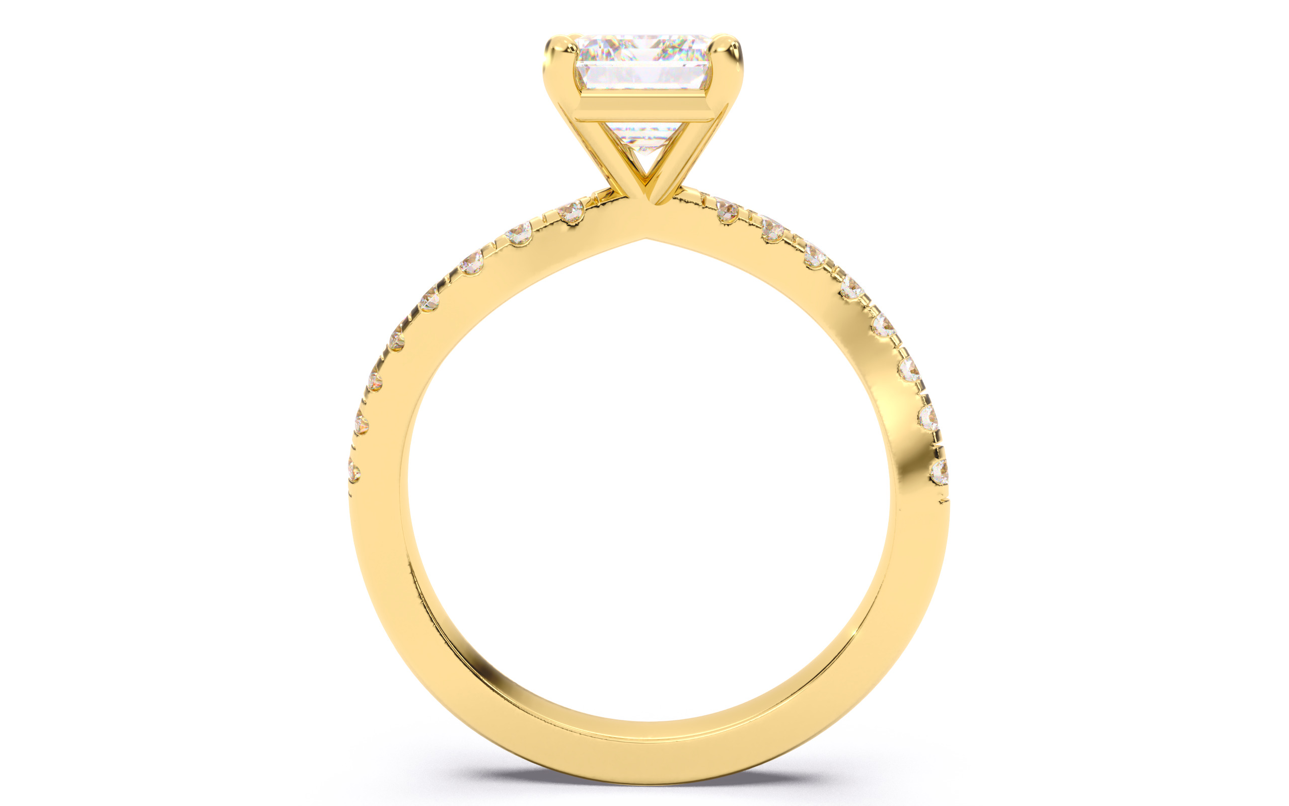 Emerald Diamond Pave Setting Solitaire Ring 3D print model_6