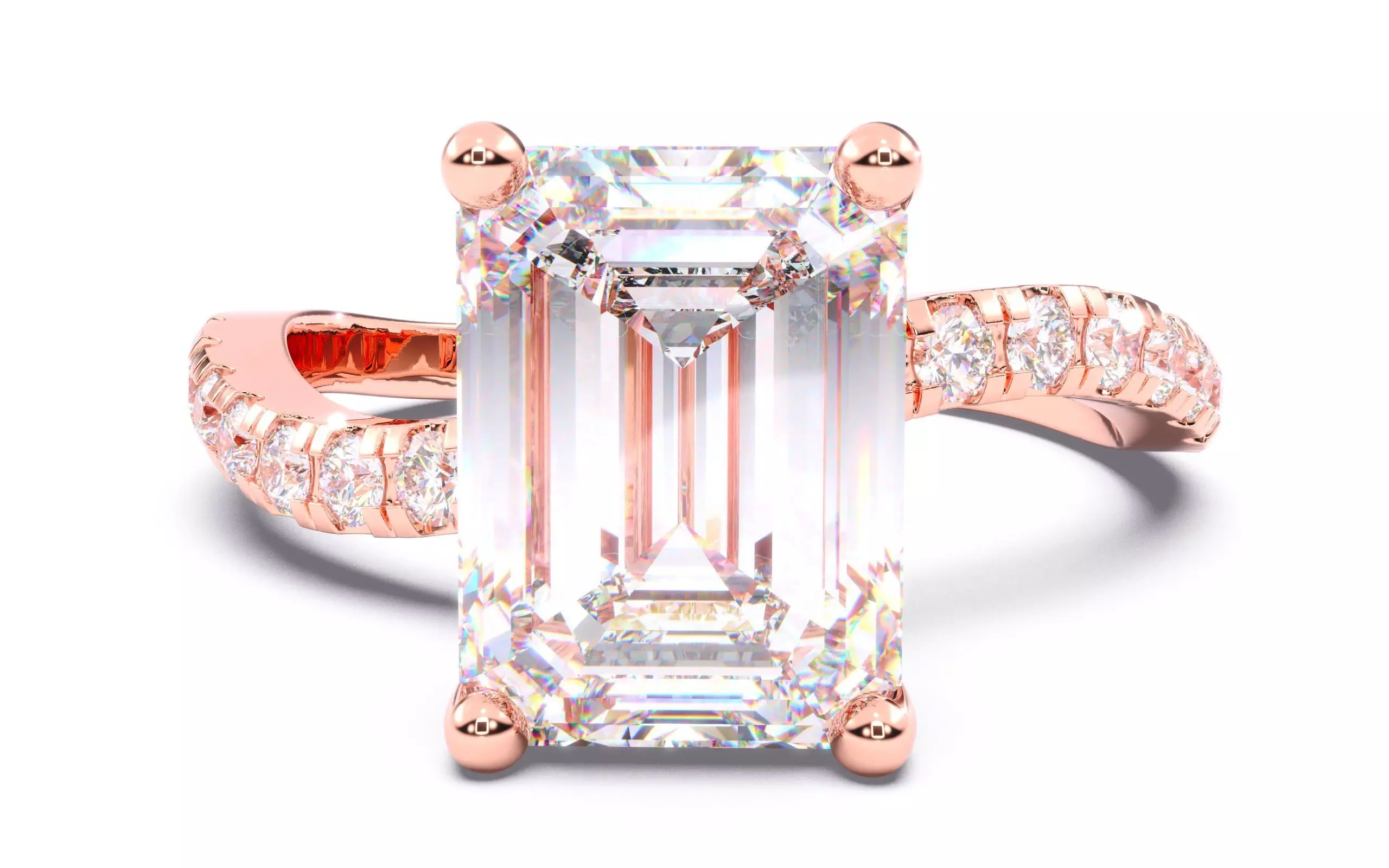 Emerald Diamond Pave Setting Solitaire Ring 3D print model_0