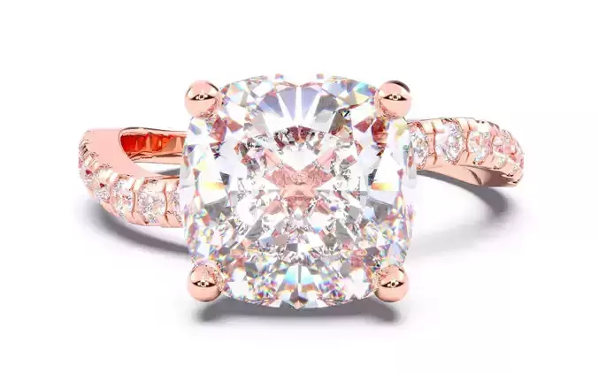 Cushion Diamond Pave Setting Solitaire Ring  3D print model