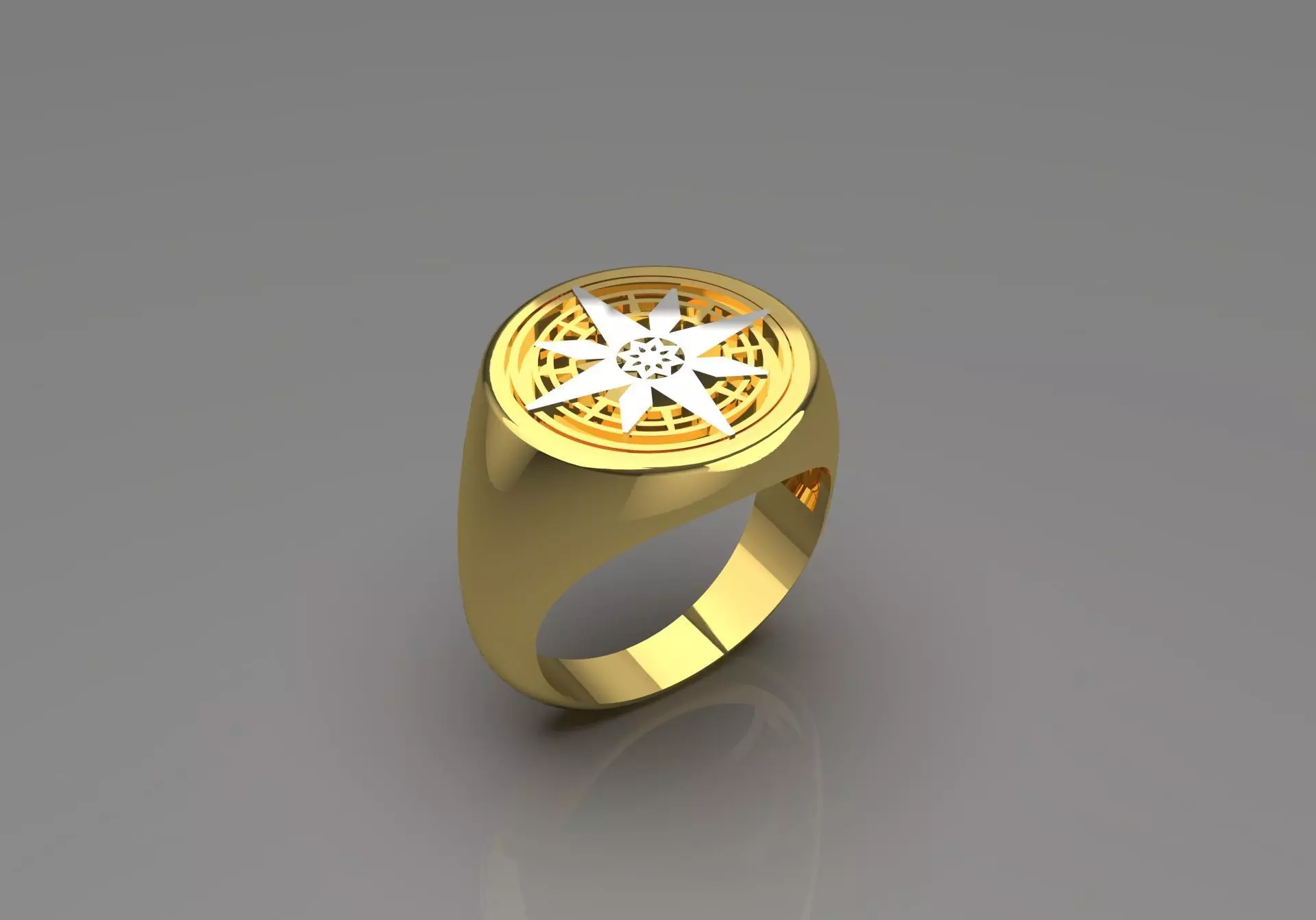 Mans gold compass ring mr0080 3D print model