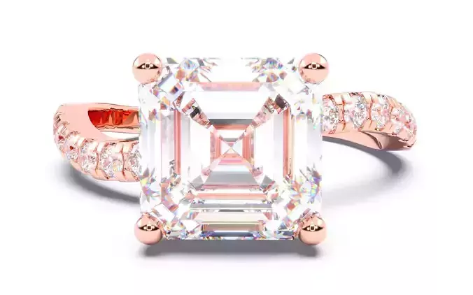 Asscher Diamond Pave Setting Solitaire Ring  3D print model