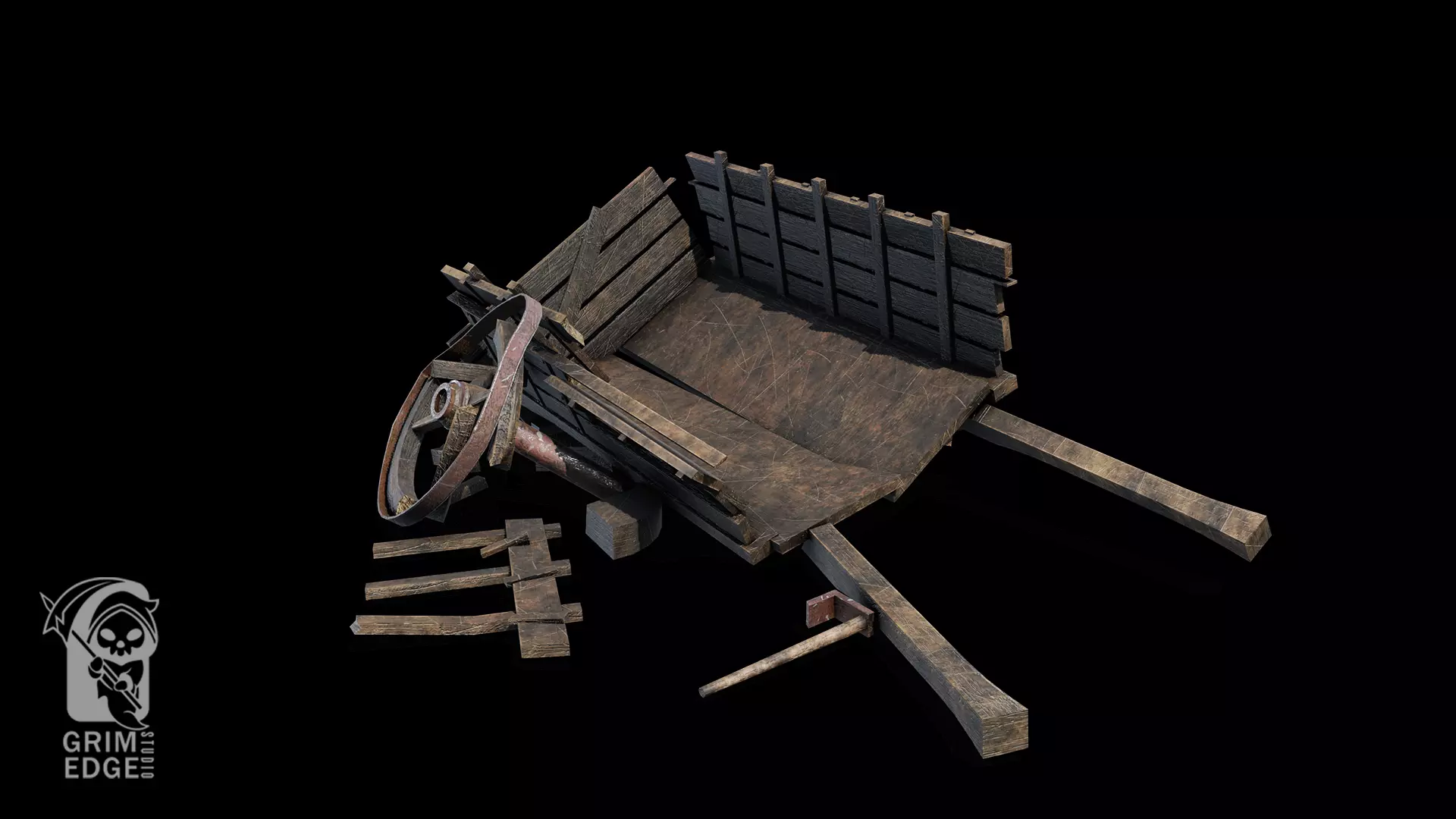 Broken Wagon Low-poly 3D model_0
