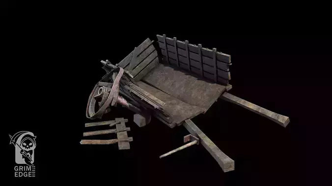 Broken Wagon Low-poly 3D model