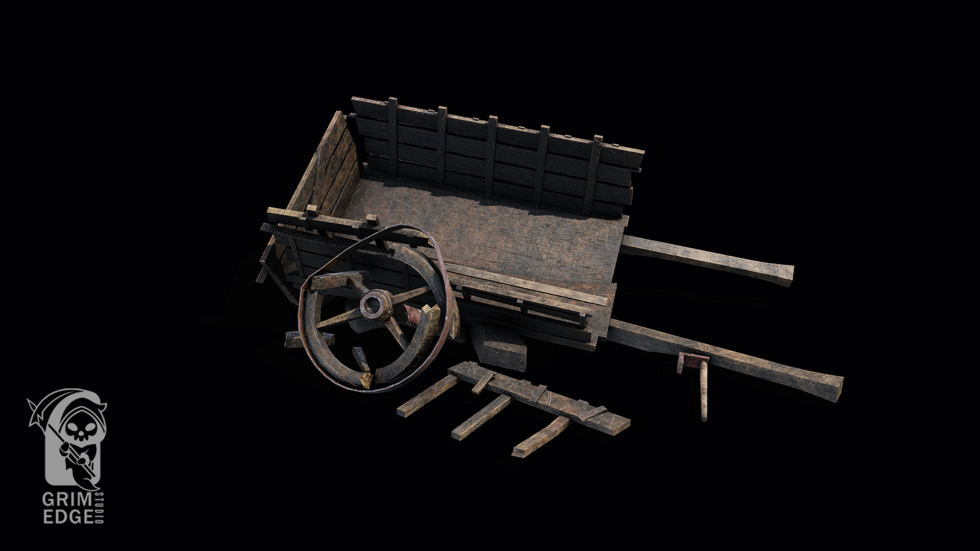 Broken Wagon Low-poly 3D model_4